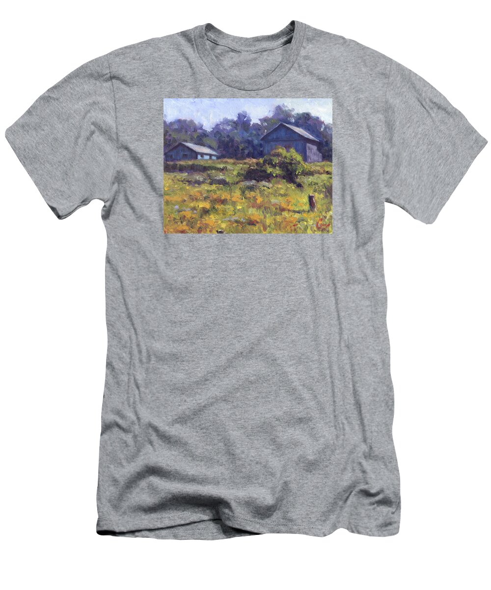 Impressionist T-Shirt featuring the painting Field, Barn, and Shed by Michael Camp