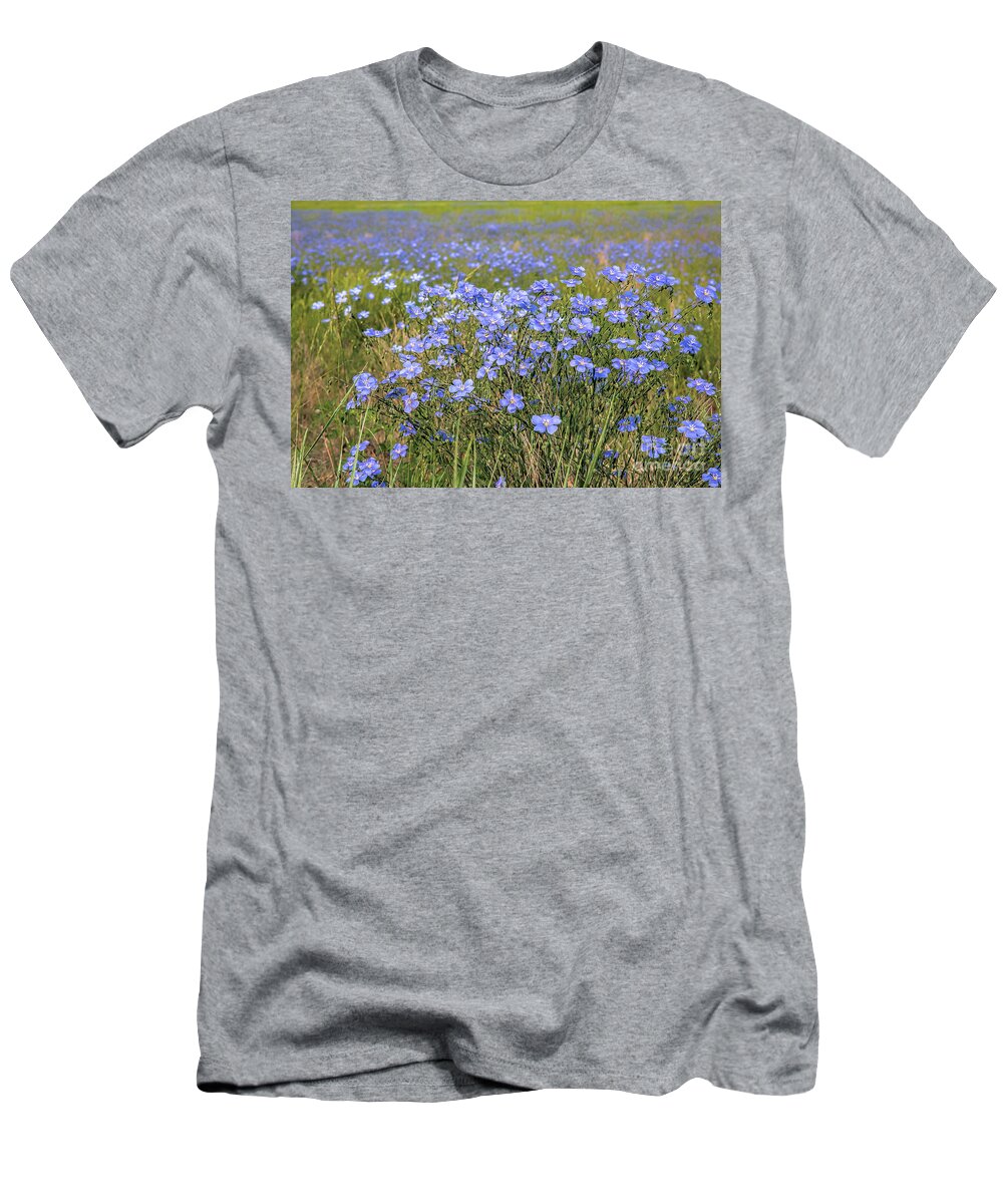 Blue Flax T-Shirt featuring the photograph Field of Flax by Jim Garrison