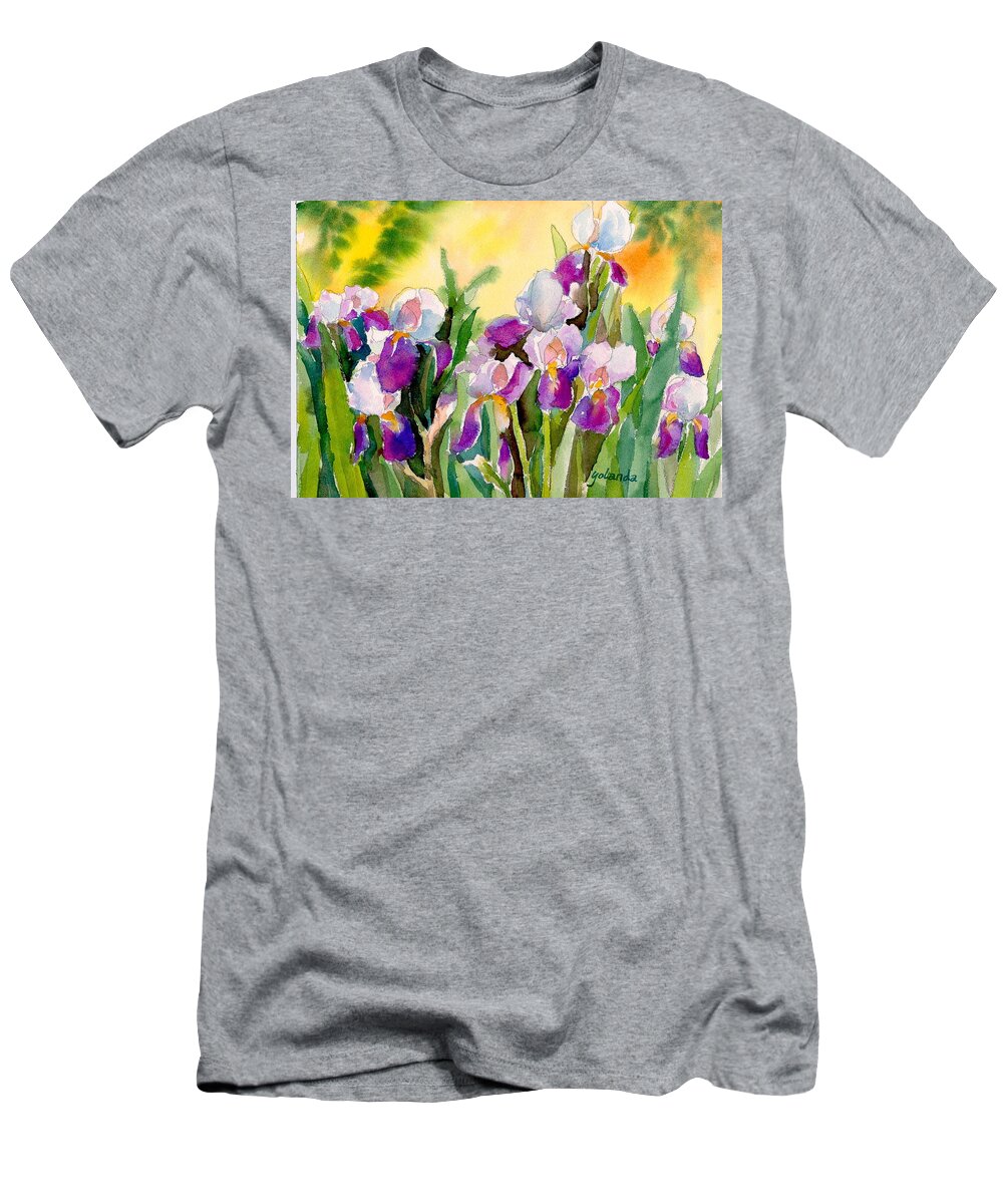 Iris T-Shirt featuring the painting Field of Irises by Yolanda Koh