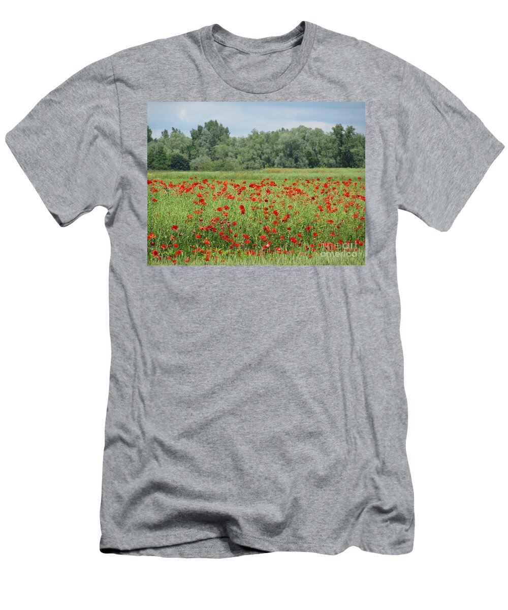 Field T-Shirt featuring the photograph Field Poppies by Vesna Martinjak