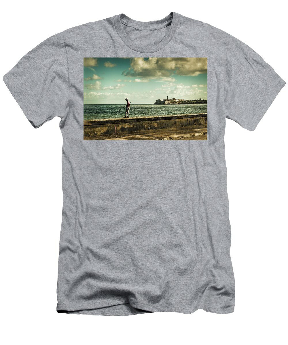Architectural Photographer T-Shirt featuring the photograph Fishing along the Malecon by Lou Novick