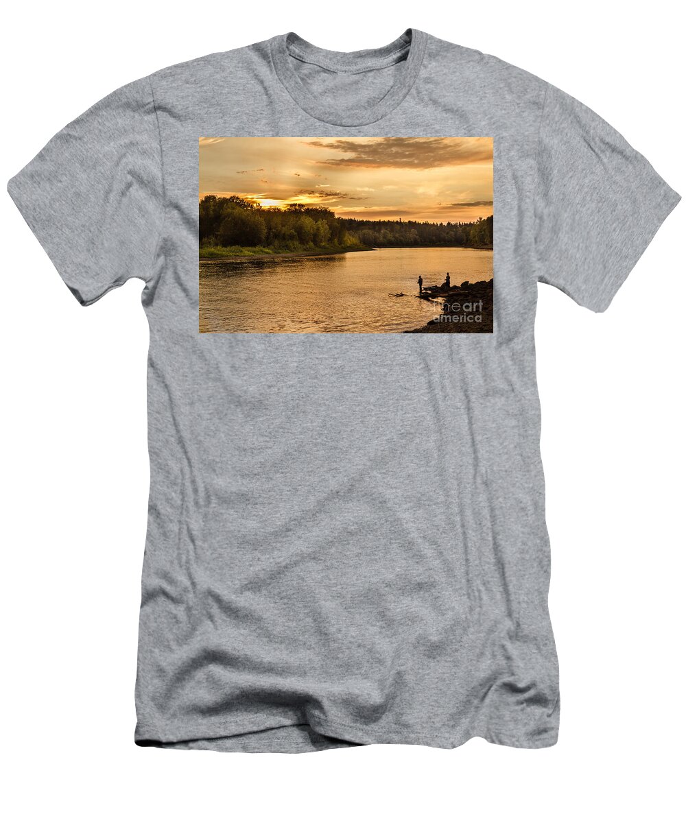 River T-Shirt featuring the photograph Fishing At Sunset by Robert Bales