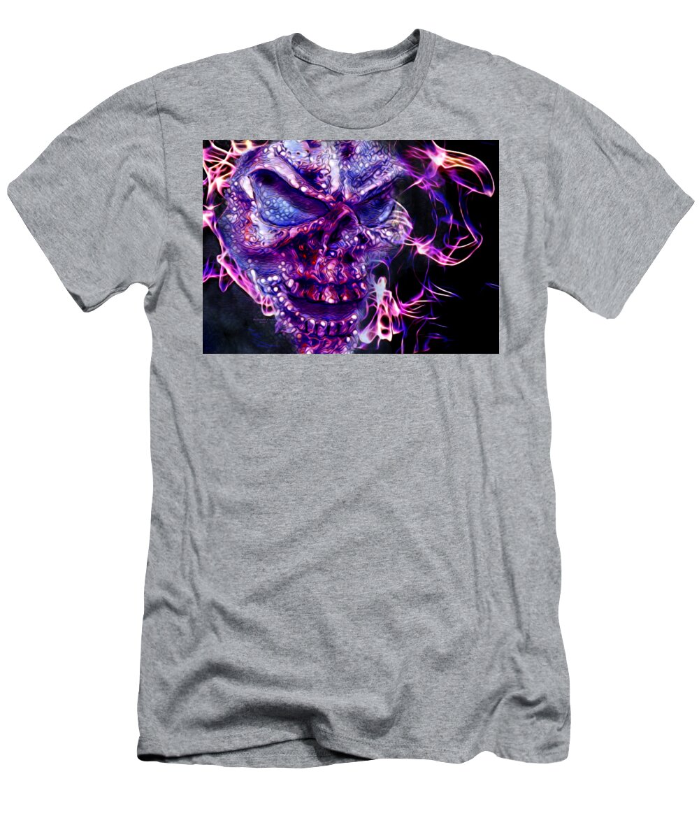 Digital Art T-Shirt featuring the digital art Flaming Skull by Artful Oasis