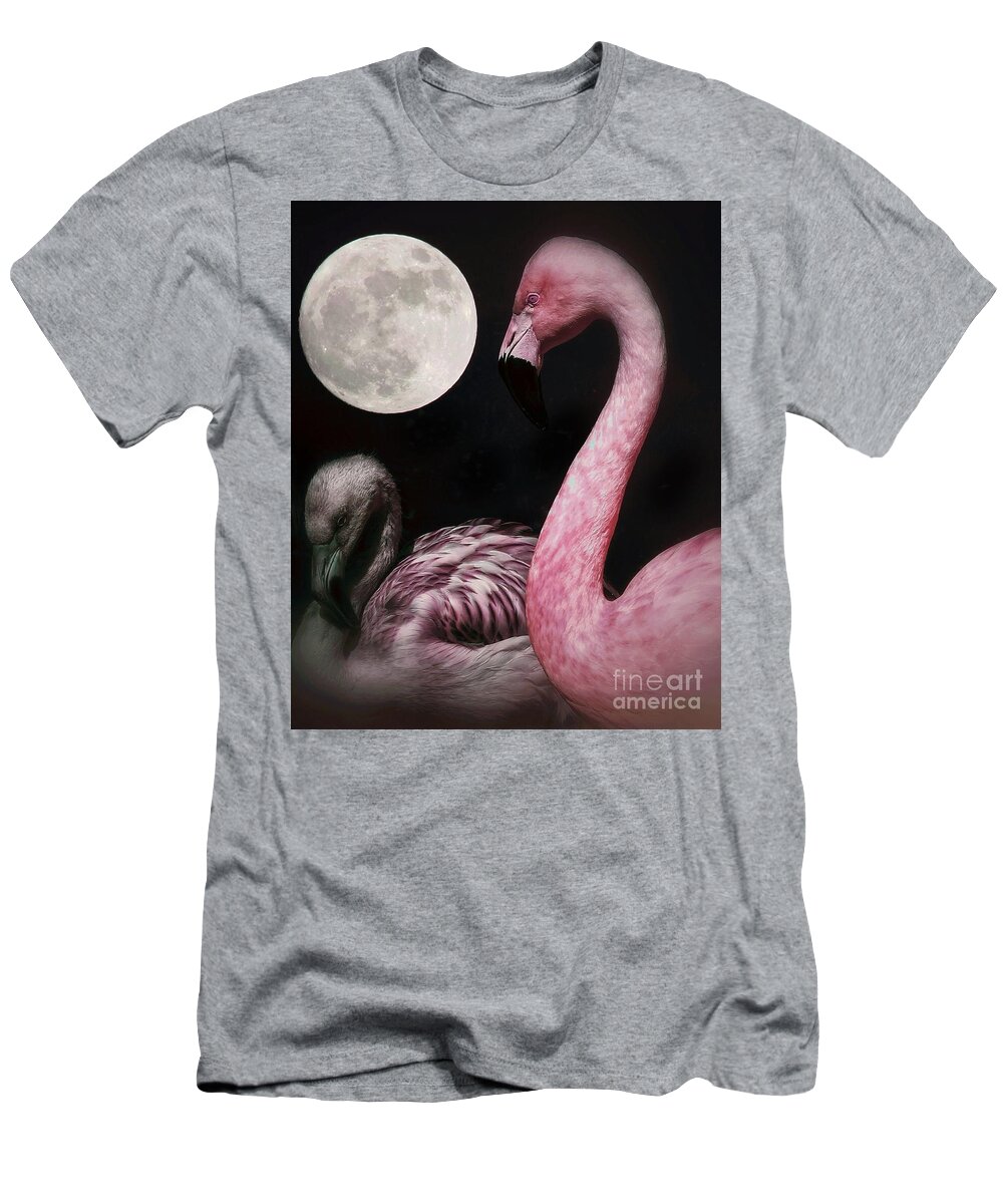 Pink Flamingo T-Shirt featuring the photograph Flamingo Moon by Toma Caul