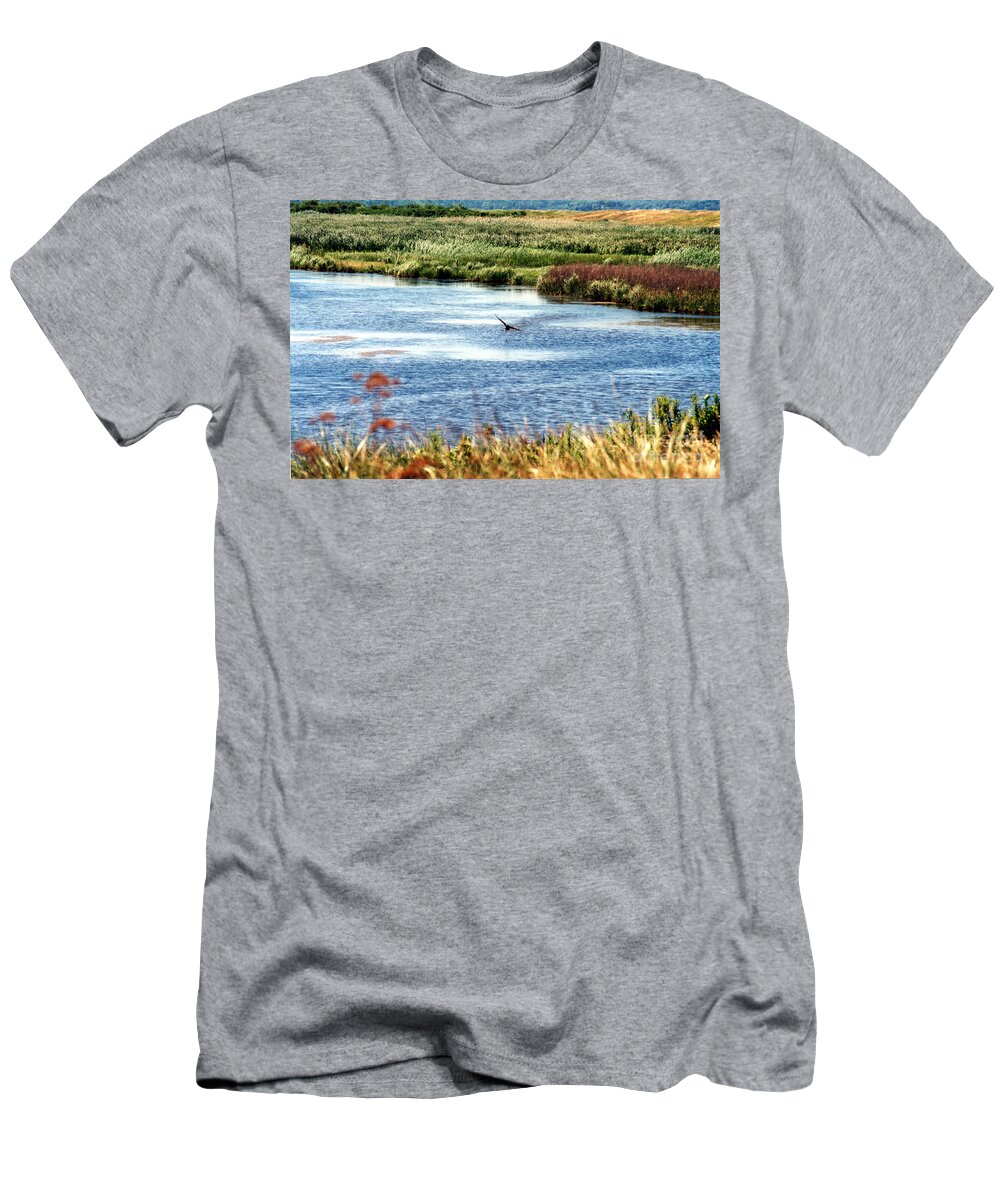 Plum Island T-Shirt featuring the photograph Flight from Plum Island by Pamela Parsons