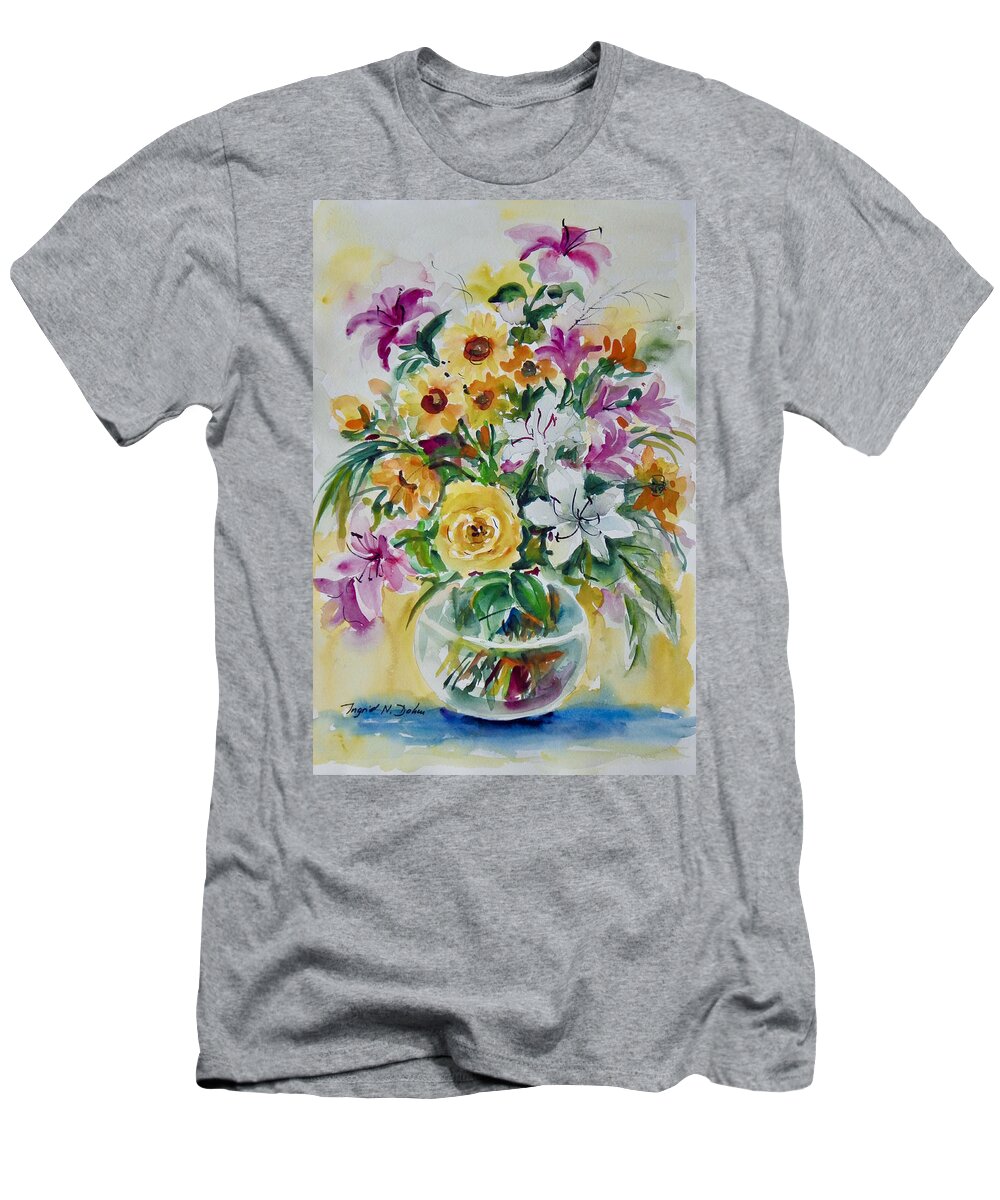 Flowers T-Shirt featuring the painting Floral Still Life Yellow Rose by Ingrid Dohm