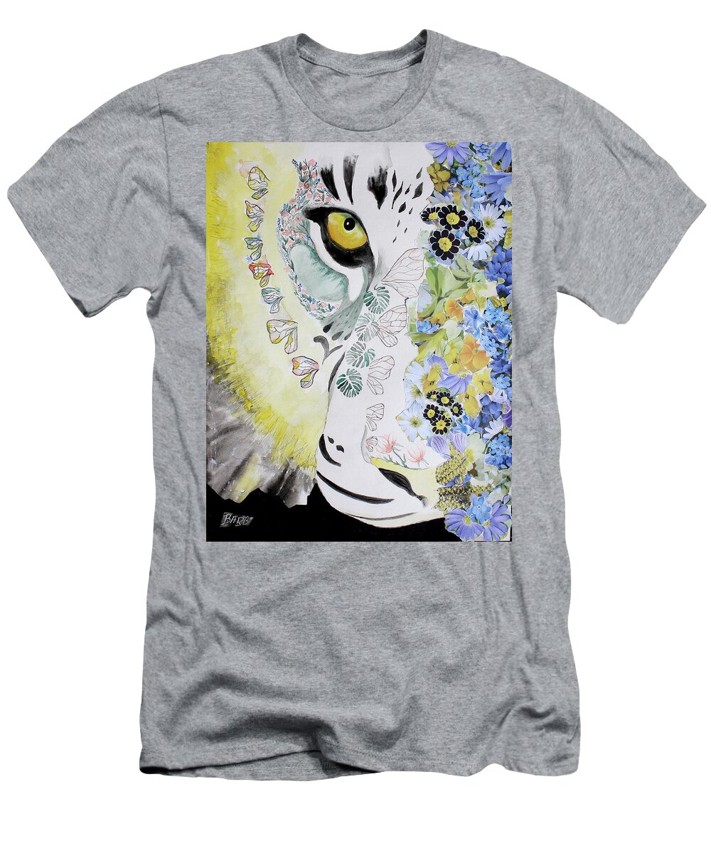 Tiger T-Shirt featuring the mixed media Flowerpower by Barbara Teller