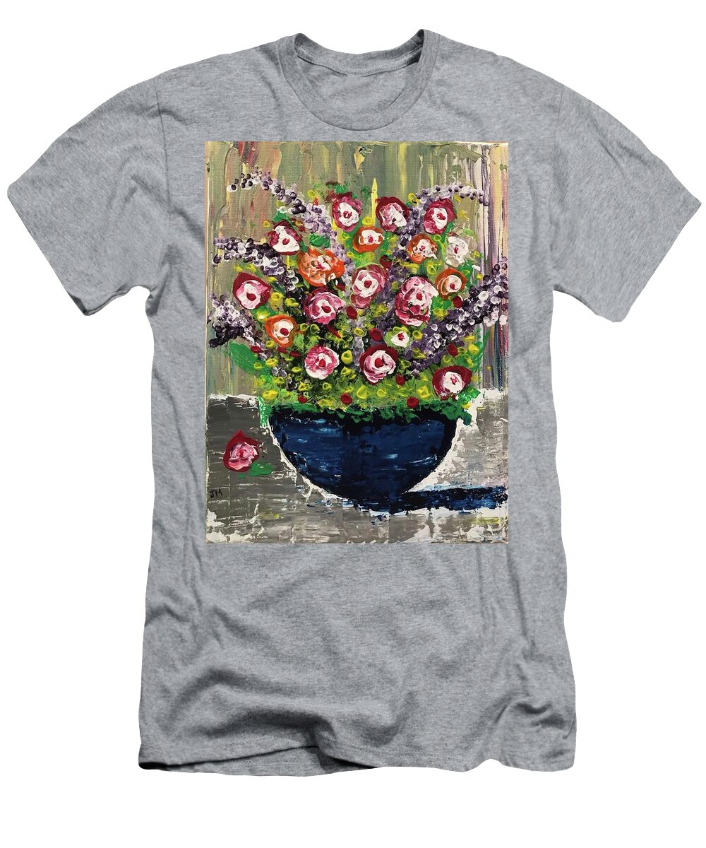 Acrylics. Palette Knife T-Shirt featuring the painting Flowers by Jim McCullaugh