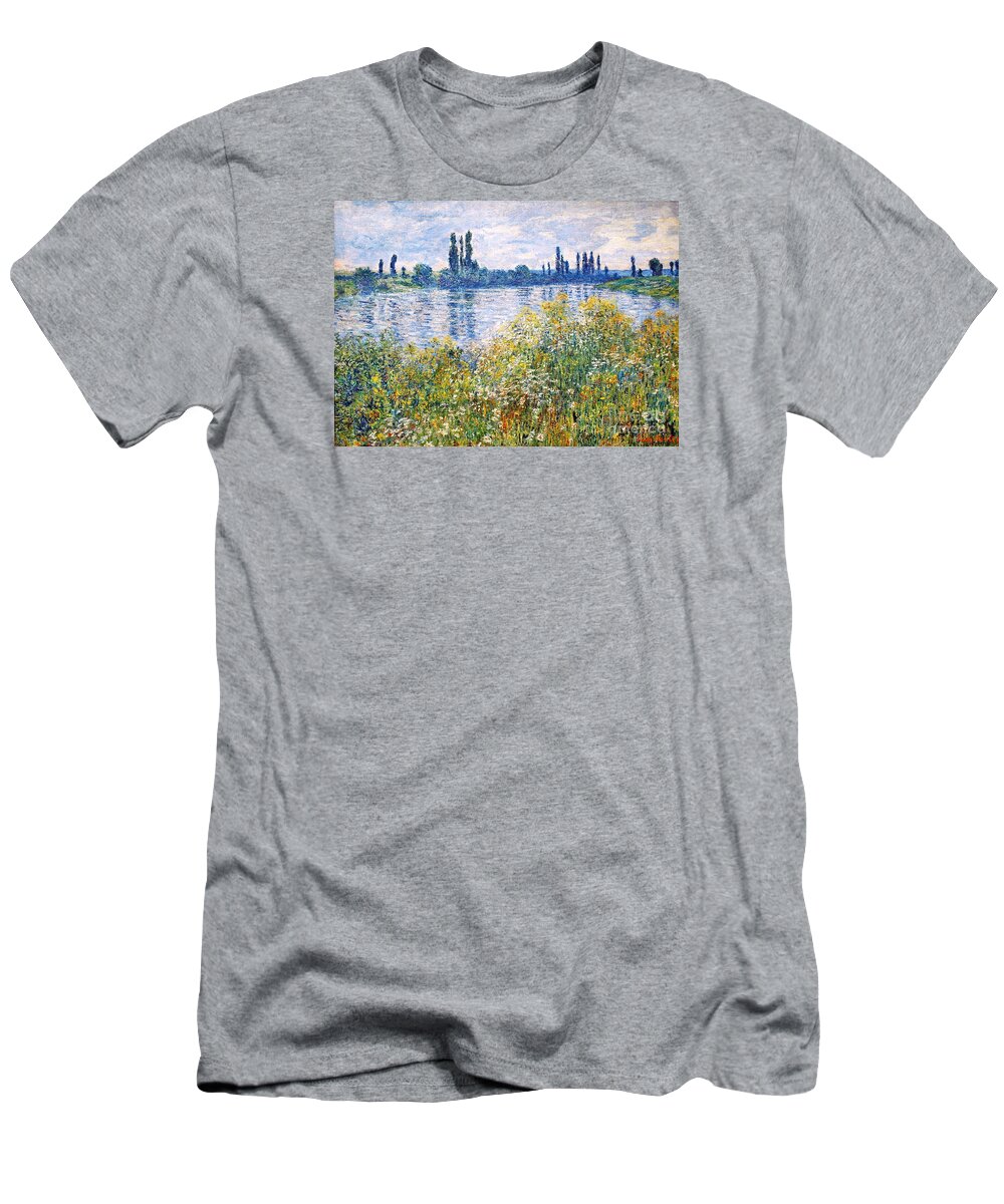 Claude T-Shirt featuring the painting Flowers on the Banks of Seine near Vetheuil by Celestial Images