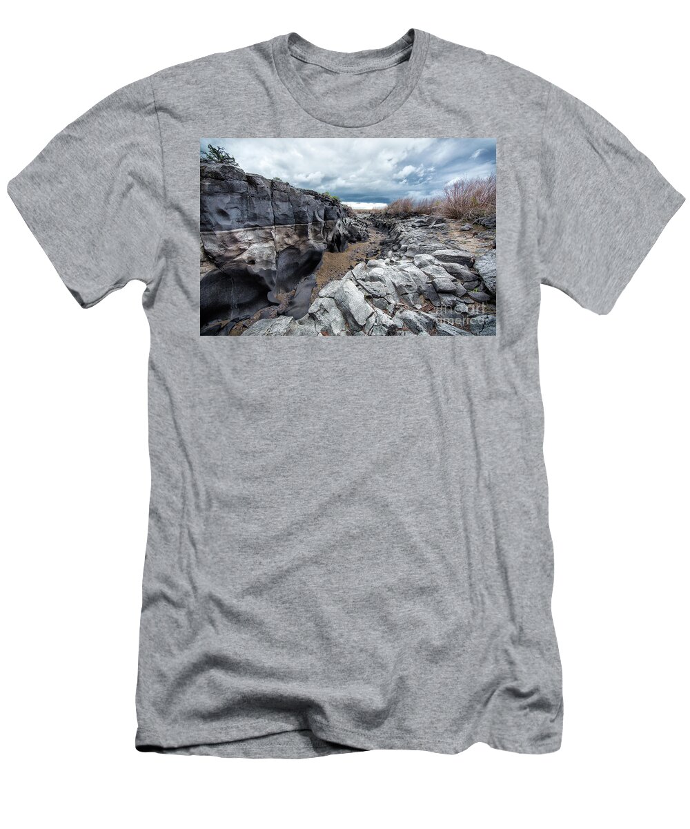 Black Magic Canyon T-Shirt featuring the photograph Flowing to the Storm Idaho Journey Landscape Art by Kaylyn Franks by Kaylyn Franks