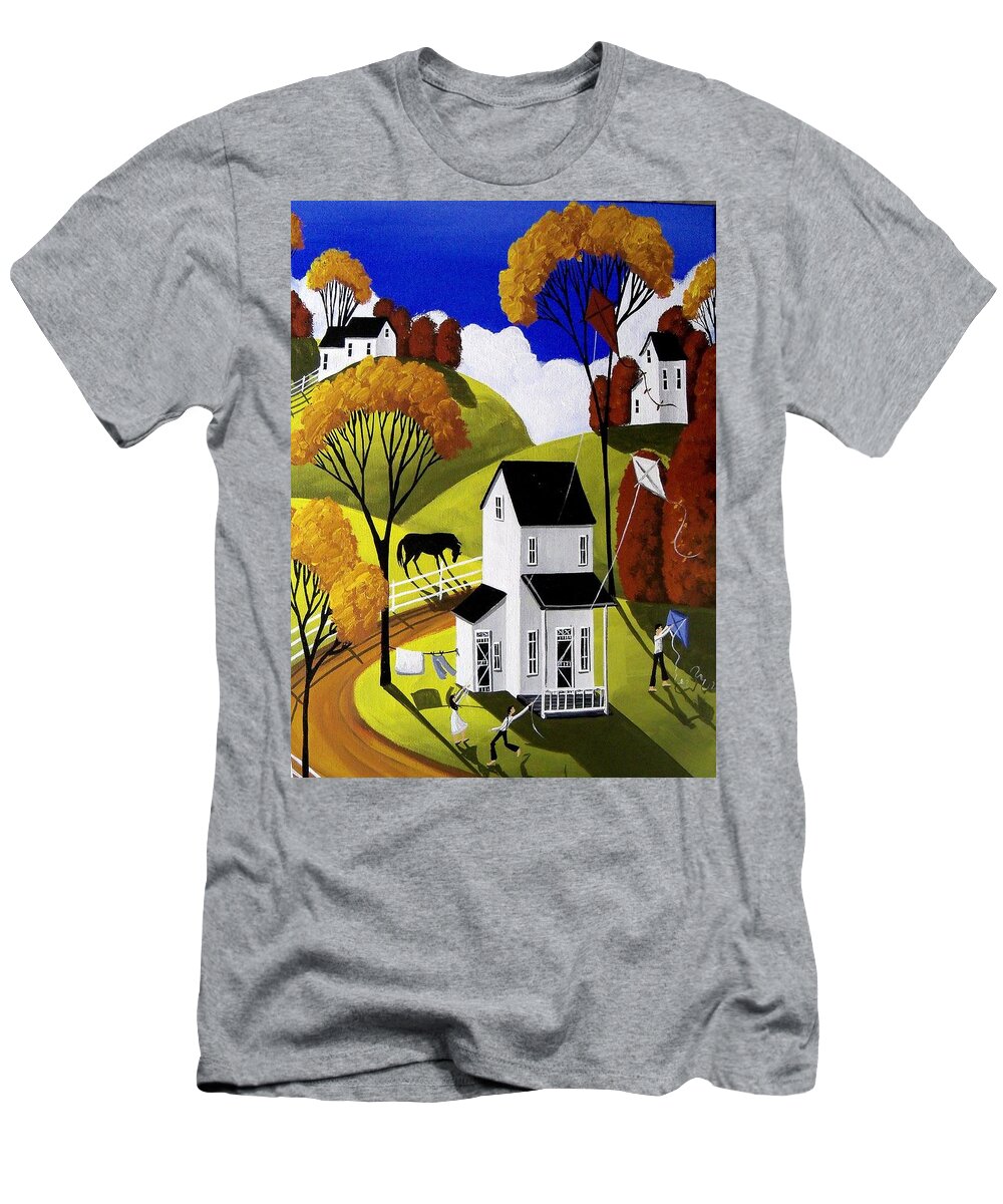 Folk Art T-Shirt featuring the painting Fly My Kite With You by Debbie Criswell