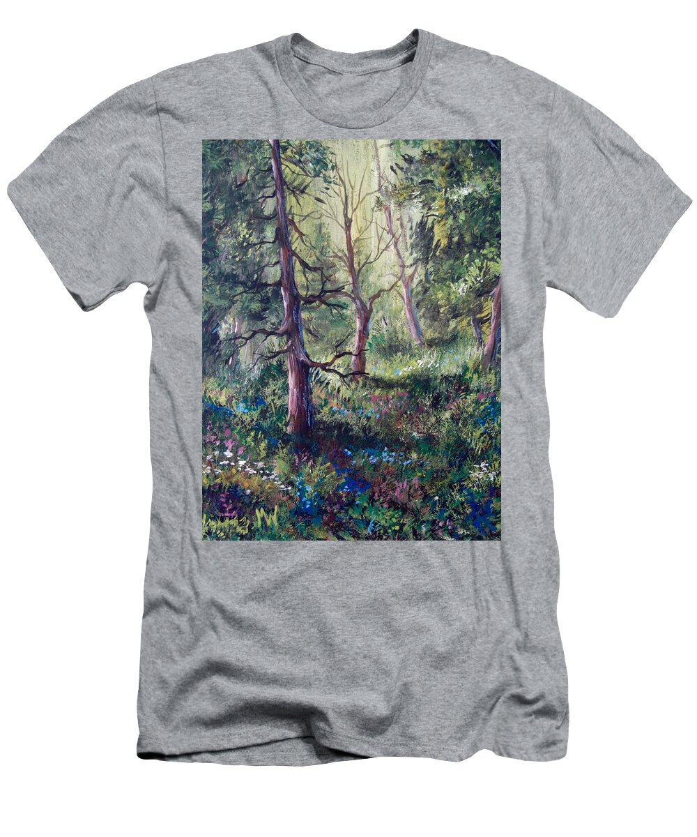 Landscapes T-Shirt featuring the painting Forest wildflowers by Megan Walsh