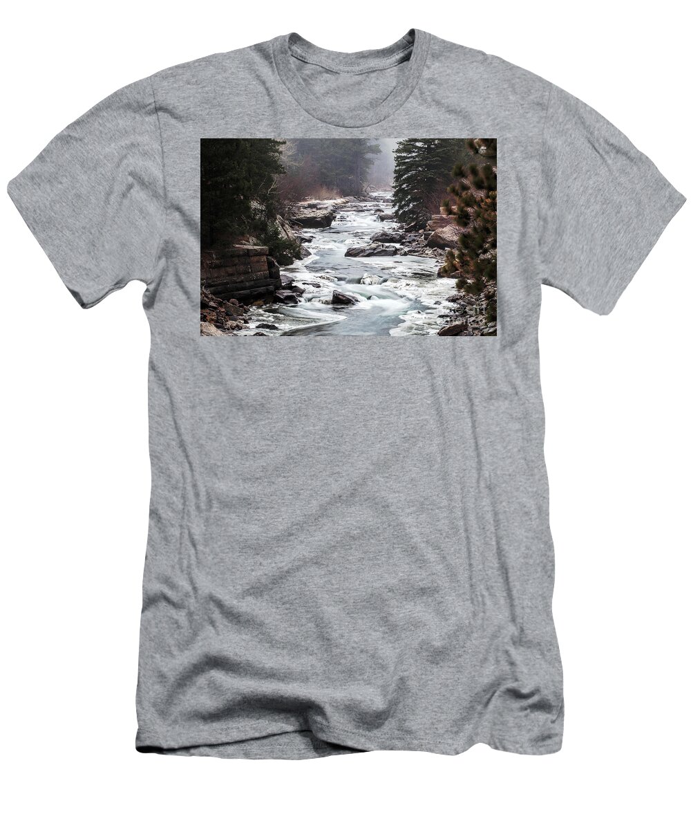 Frozen River T-Shirt featuring the photograph From the Misty Mountains by Jim Garrison