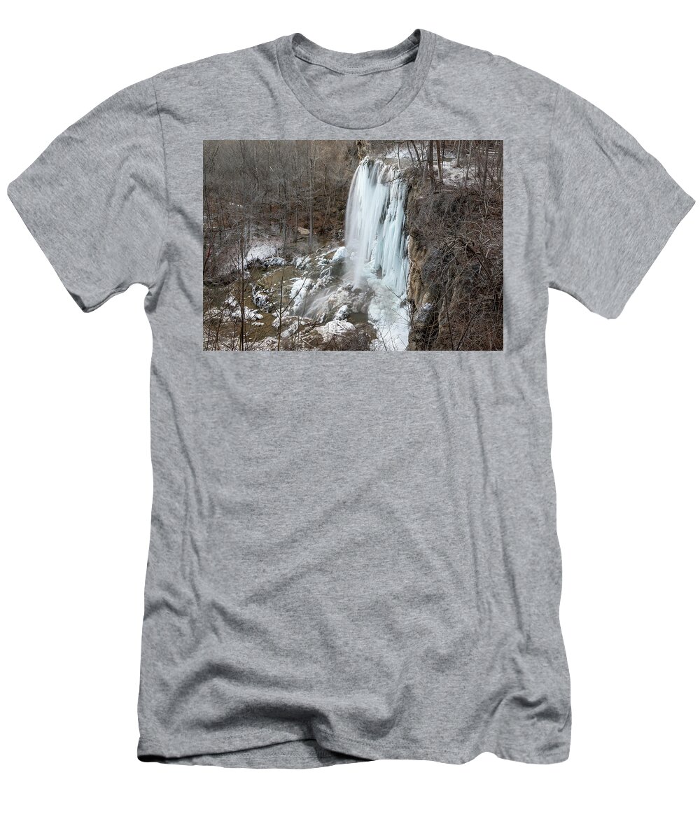 Falling Springs Falls T-Shirt featuring the photograph Frozen Falling Springs by Chris Berrier