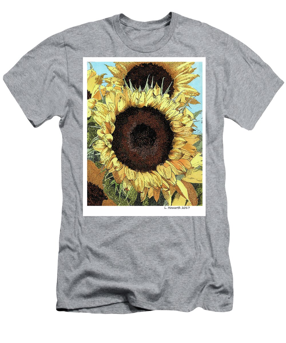 Sunflowers T-Shirt featuring the drawing Garden Gold by Louise Howarth