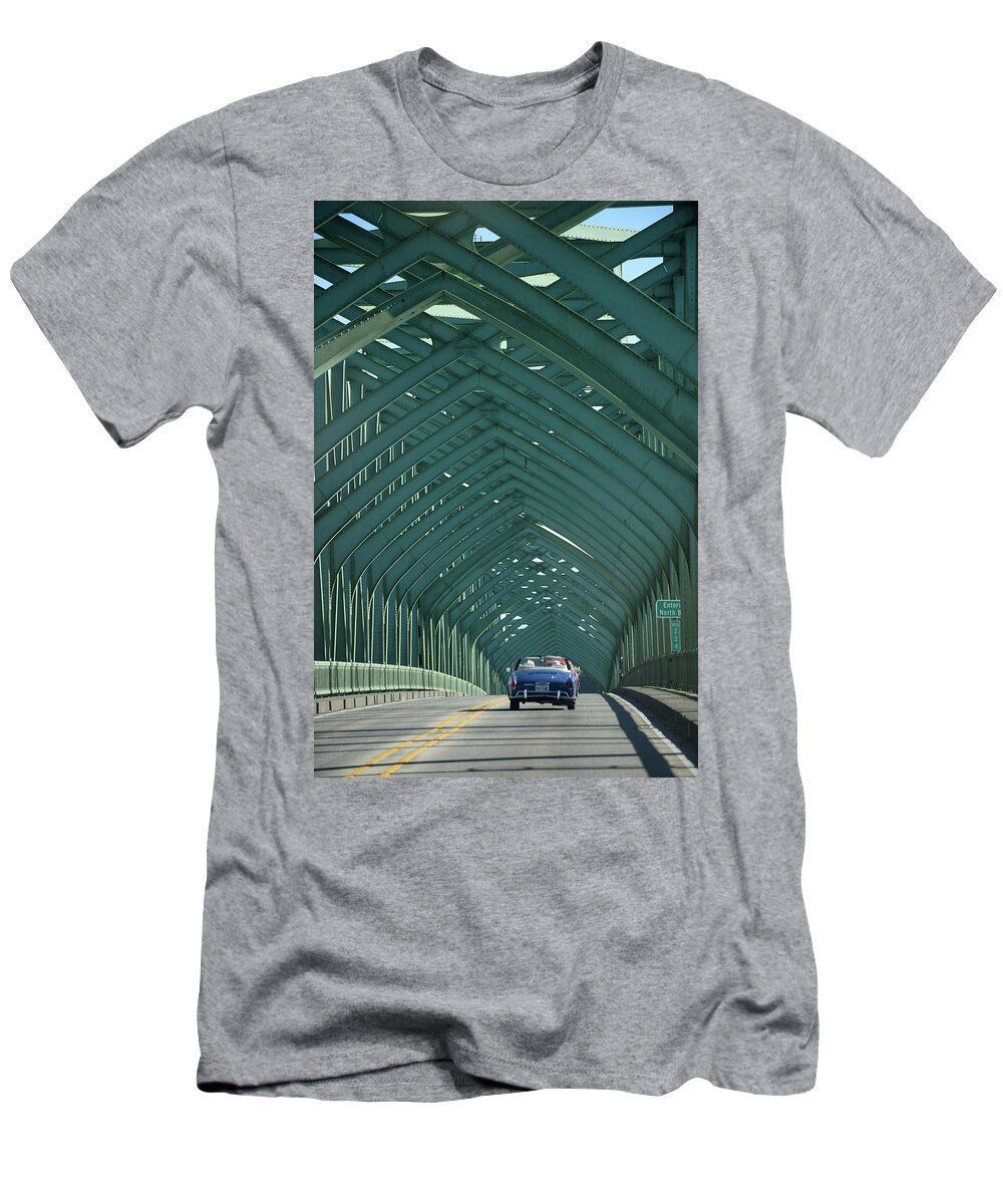 Karmann Ghia T-Shirt featuring the photograph Ghia on a Green Bridge by Richard Kimbrough