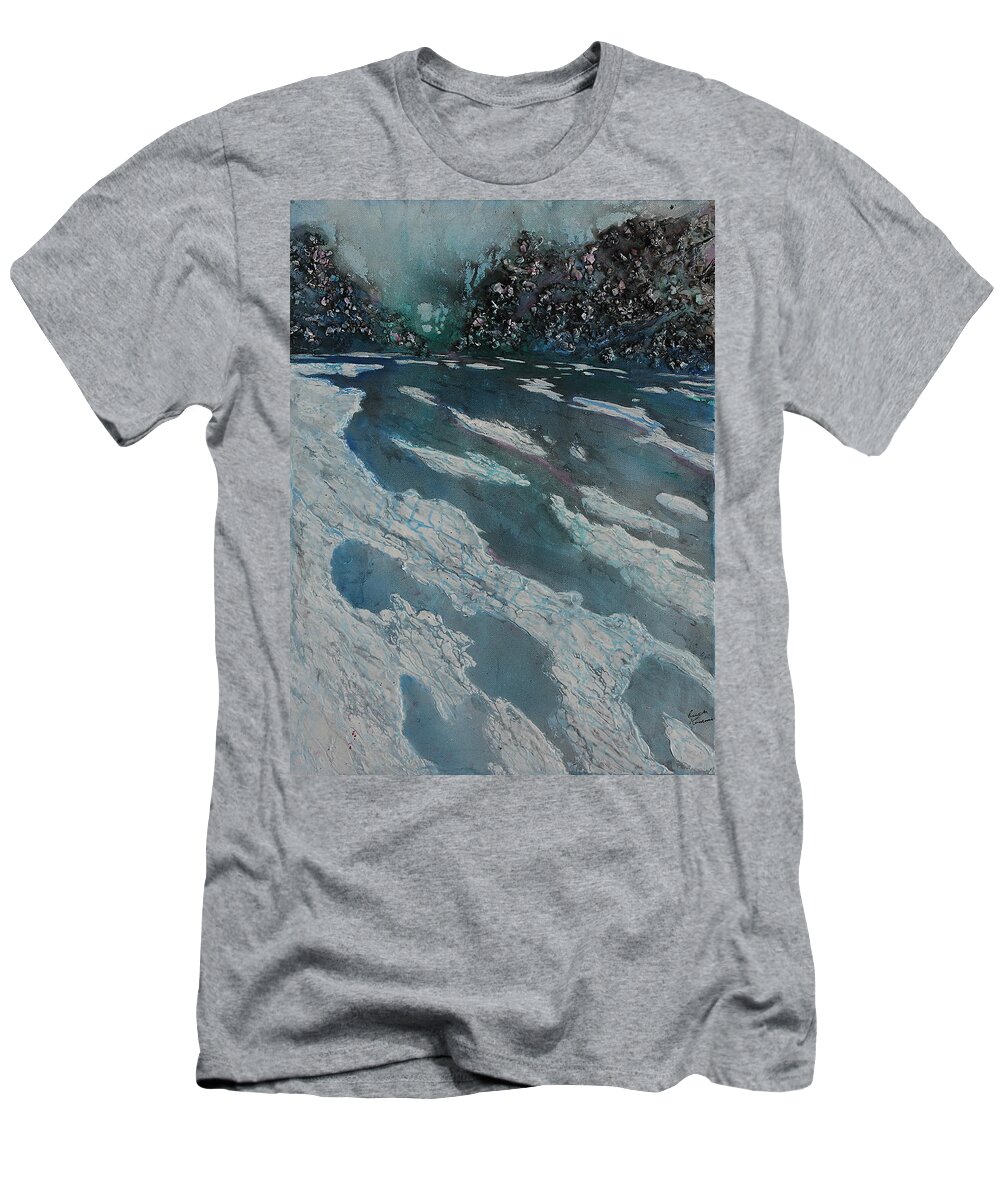 Ice T-Shirt featuring the painting Glacial Moraine by Ruth Kamenev