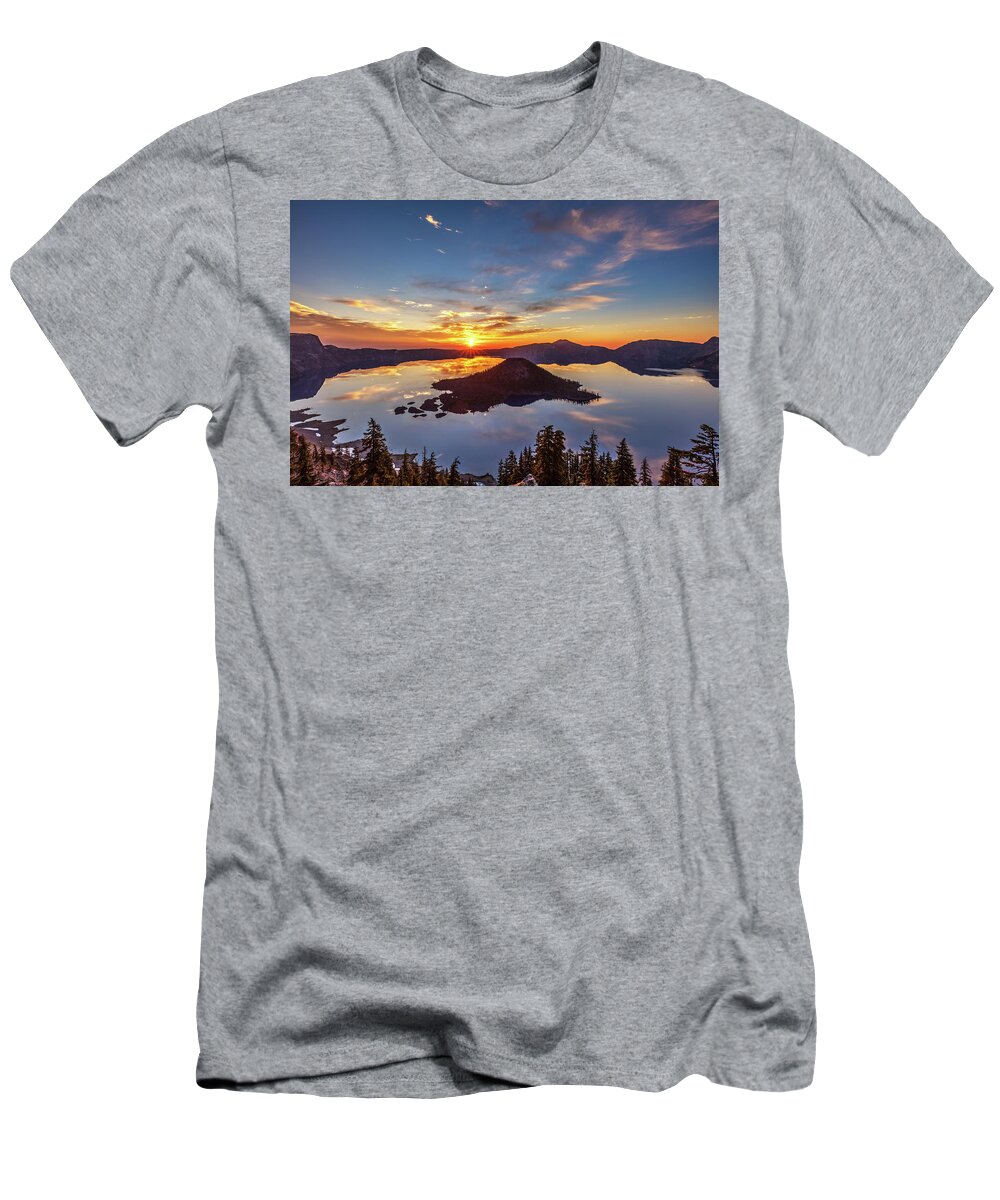 Sunrise T-Shirt featuring the photograph Glorious Crater Lake Sunrise by Pierre Leclerc Photography