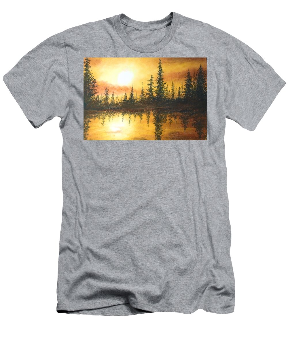 Gold T-Shirt featuring the drawing Golden Mist by Jen Shearer