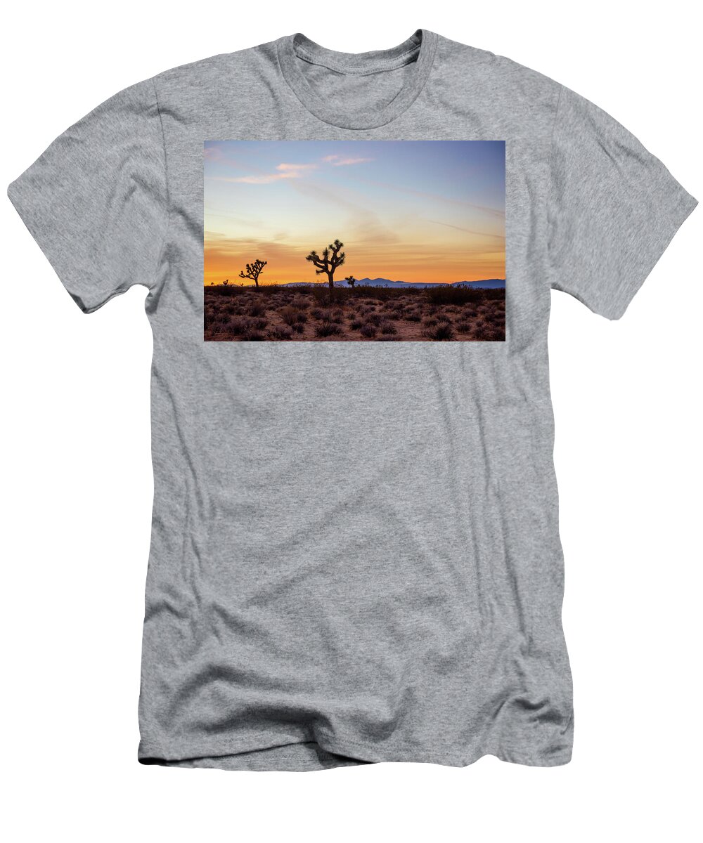 Joshua Tree T-Shirt featuring the photograph Golden Mojave Desert Sunset by Aileen Savage