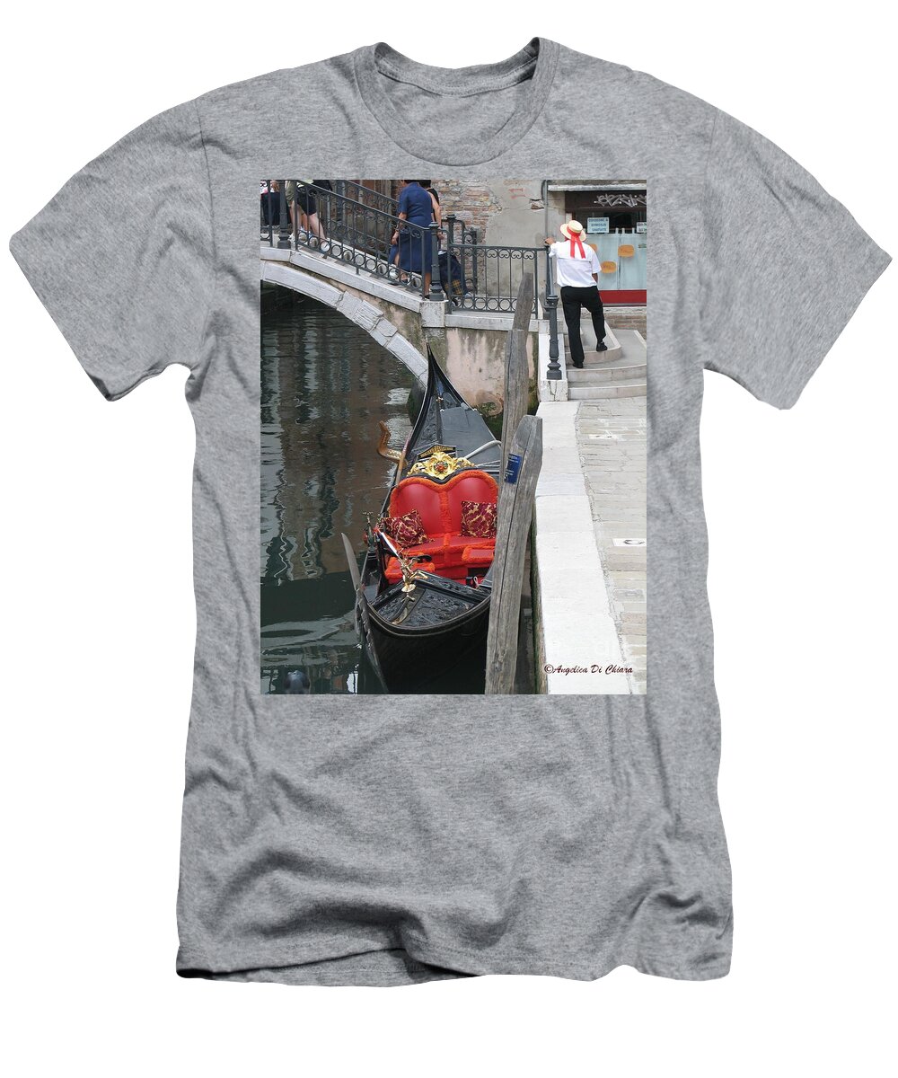 Cityscape T-Shirt featuring the photograph Gondola and Gondolier at rest in Venice by Italian Art