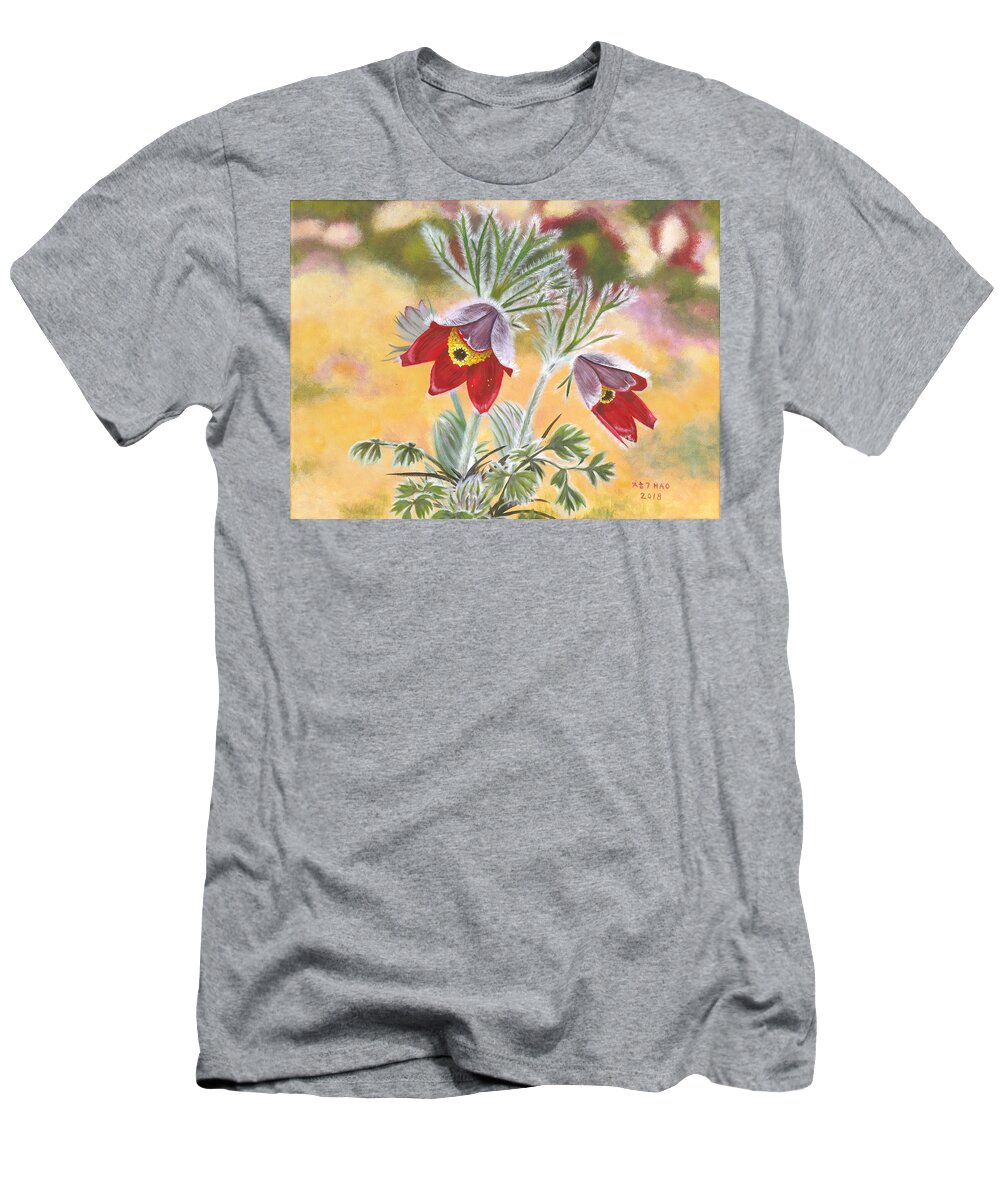 Pulsatilla Koreana T-Shirt featuring the painting Granny flowers by Helian Cornwell