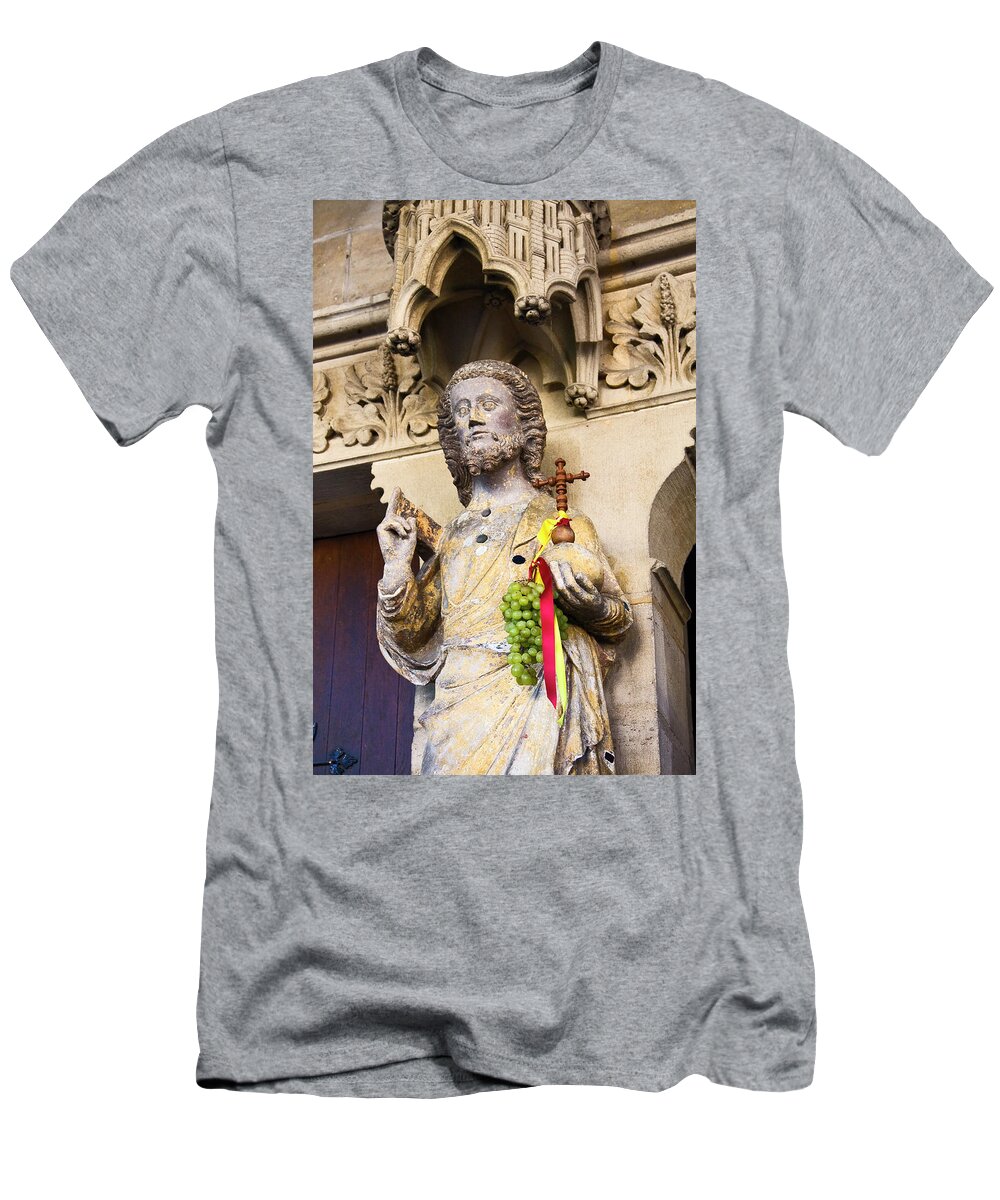 Old Religious Statue T-Shirt featuring the photograph Grapes on Statue by Sally Weigand