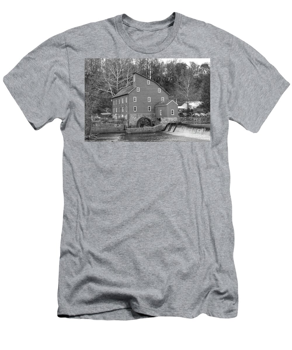 Clinton T-Shirt featuring the photograph Gray Autumn at the Old Mill in Clinton by Christopher Lotito