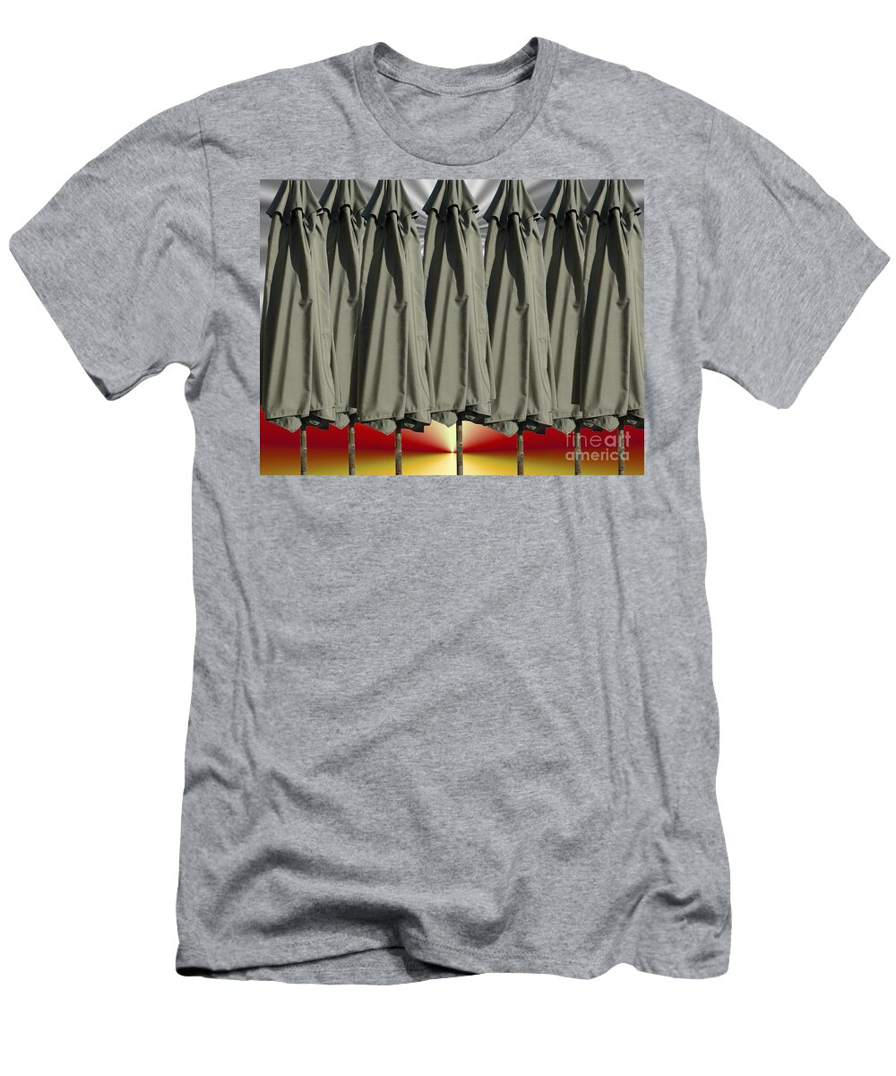 Unbrella Art T-Shirt featuring the digital art Gray Over Red Sky by Ronald Bissett