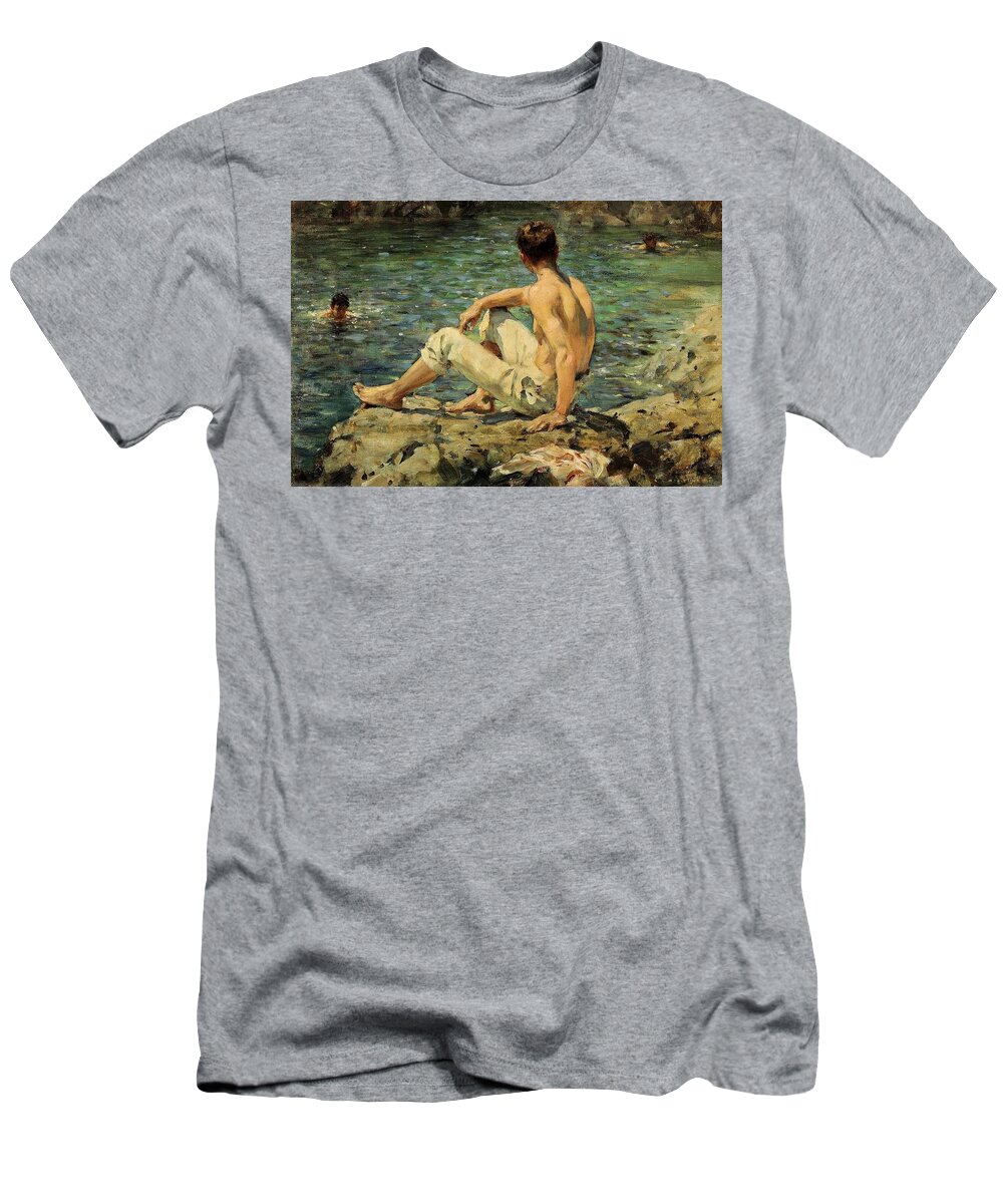 Green And Gold T-Shirt featuring the painting Green and Gold by Henry Scott Tuke