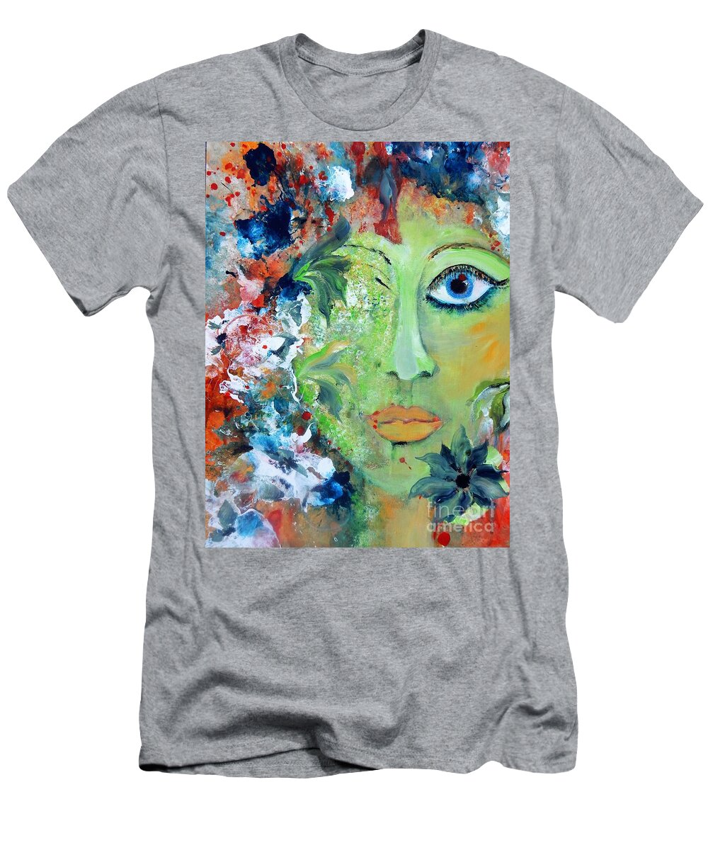 Green T-Shirt featuring the painting Green Garden Goddess by Lisa Kaiser