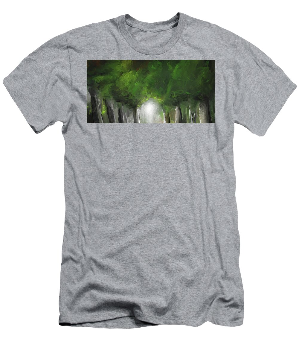 Green T-Shirt featuring the painting Green Serenity - Green Abstract Art by Lourry Legarde