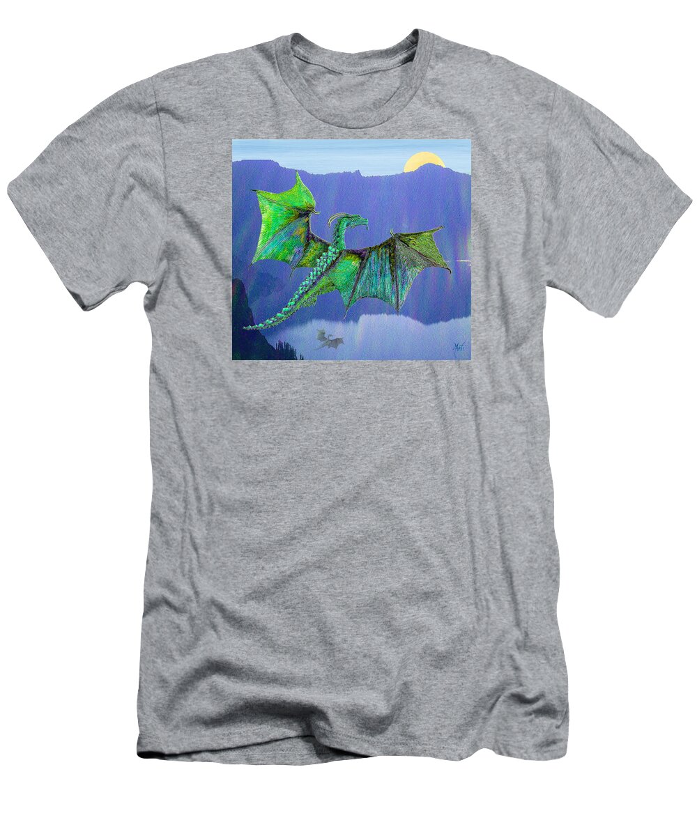 Dragon T-Shirt featuring the digital art Green Water Crystal Soaring Celtic Dragon by Michele Avanti