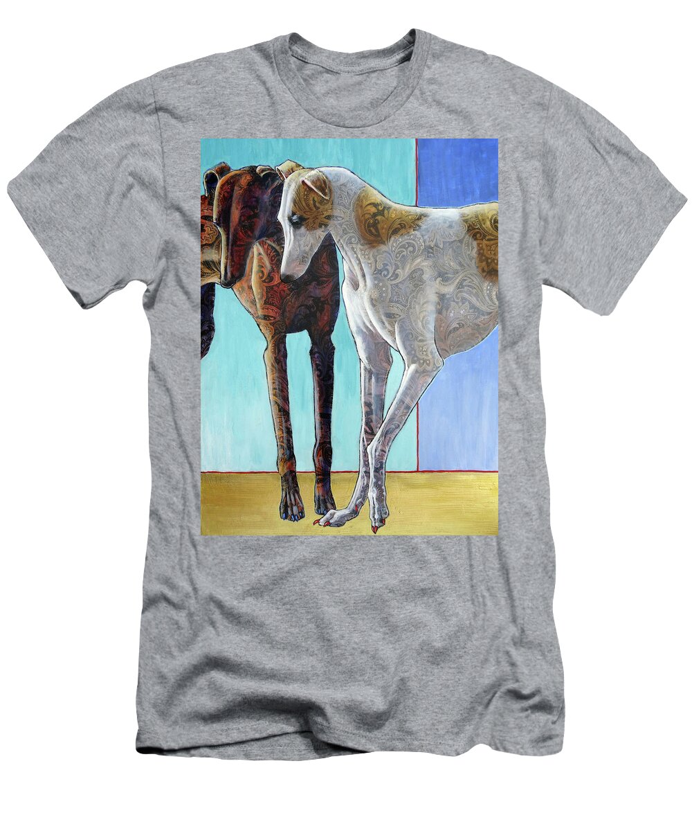 Greyhound T-Shirt featuring the painting Paisley Paws de Deux by Ande Hall