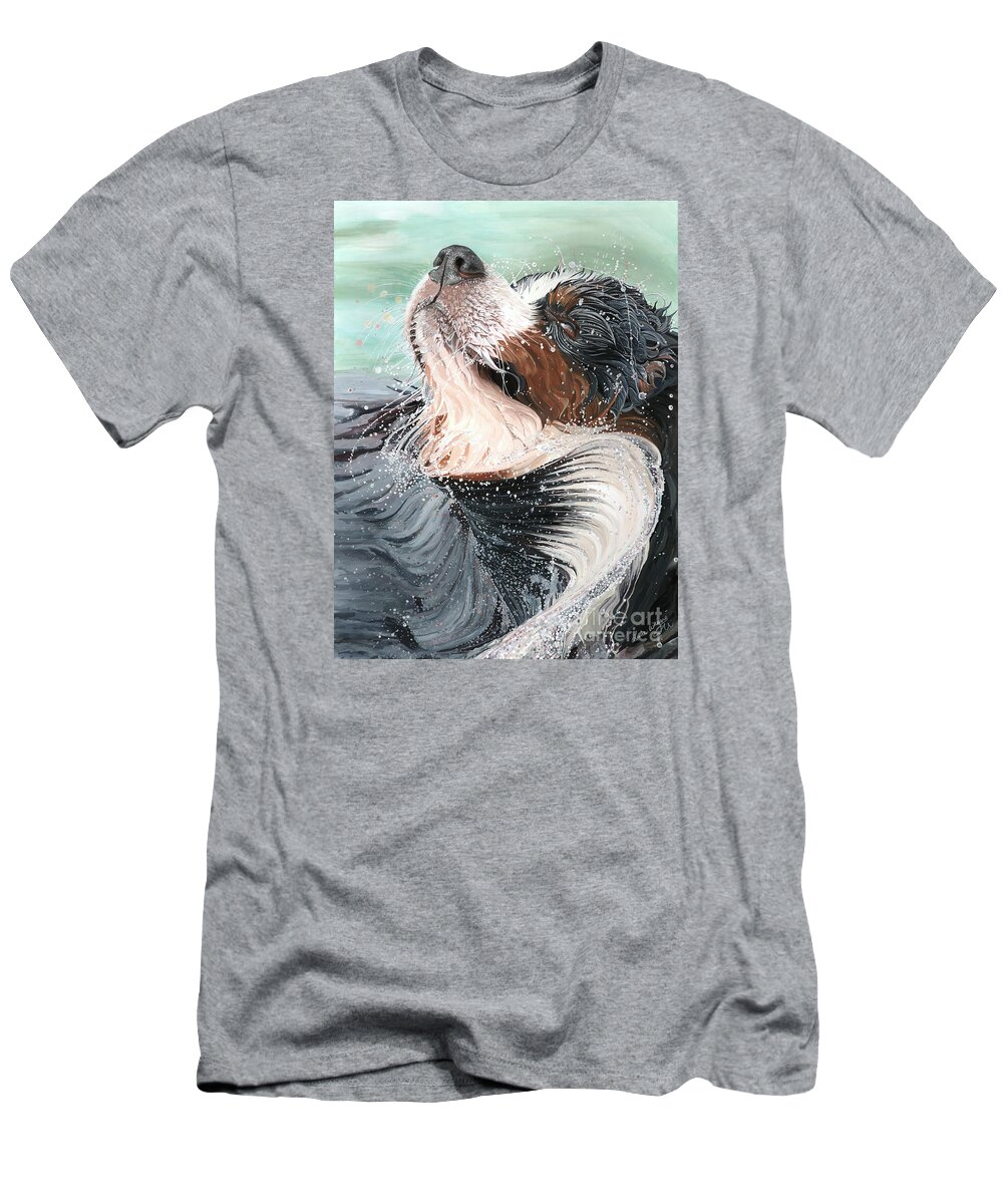 Bernese Mountain Dog In Water T-Shirt featuring the painting H2O by Liane Weyers