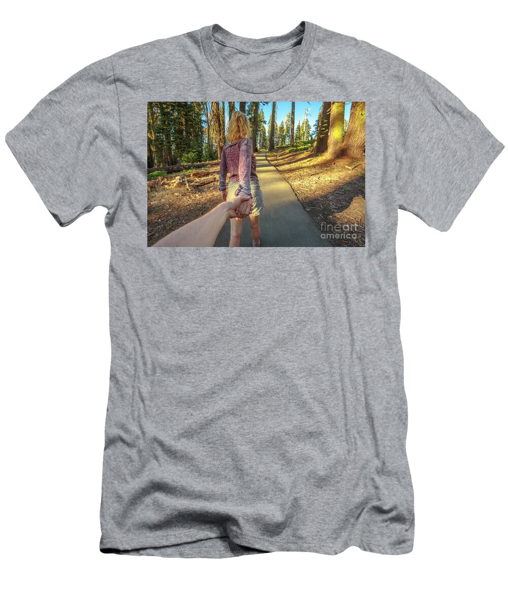 Hand In Hand T-Shirt featuring the photograph Hand in hand Sequoia Hiking by Benny Marty