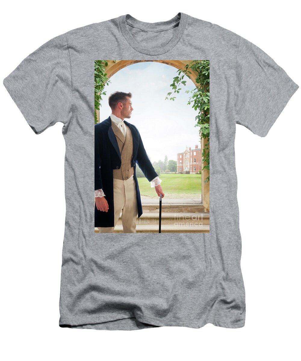 Victorian T-Shirt featuring the photograph Handsome Victorian Man Looking Towards A Country Mansion by Lee Avison