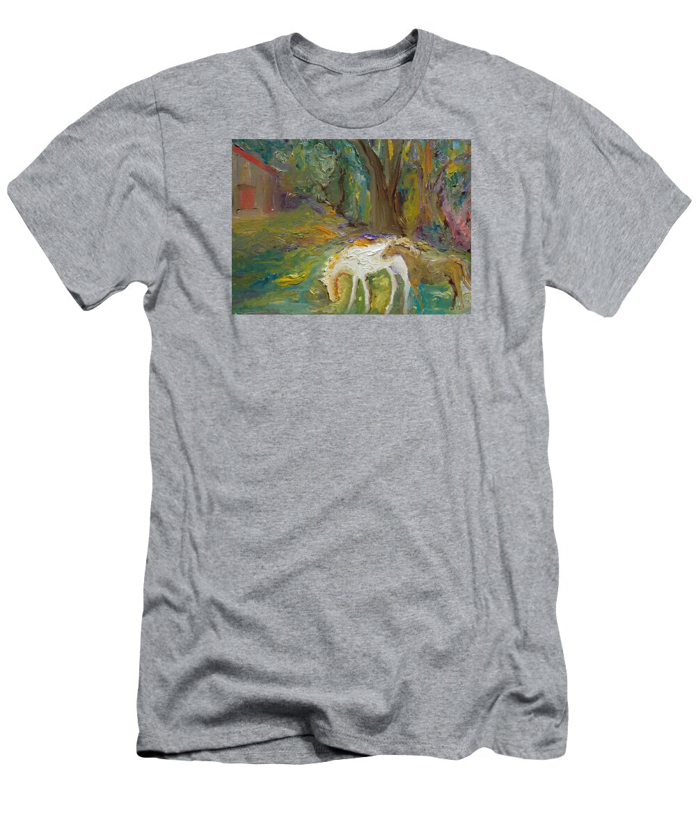 Horses T-Shirt featuring the painting Hanging Out by Susan Esbensen