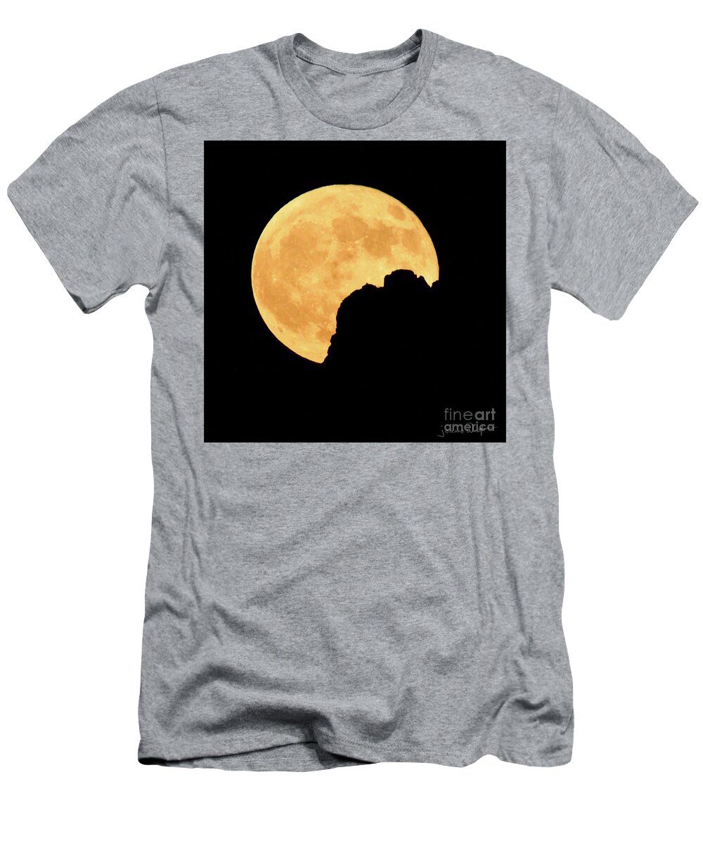 Harvest T-Shirt featuring the photograph Harvest Moon Rising Superstition Mountain by Joanne West