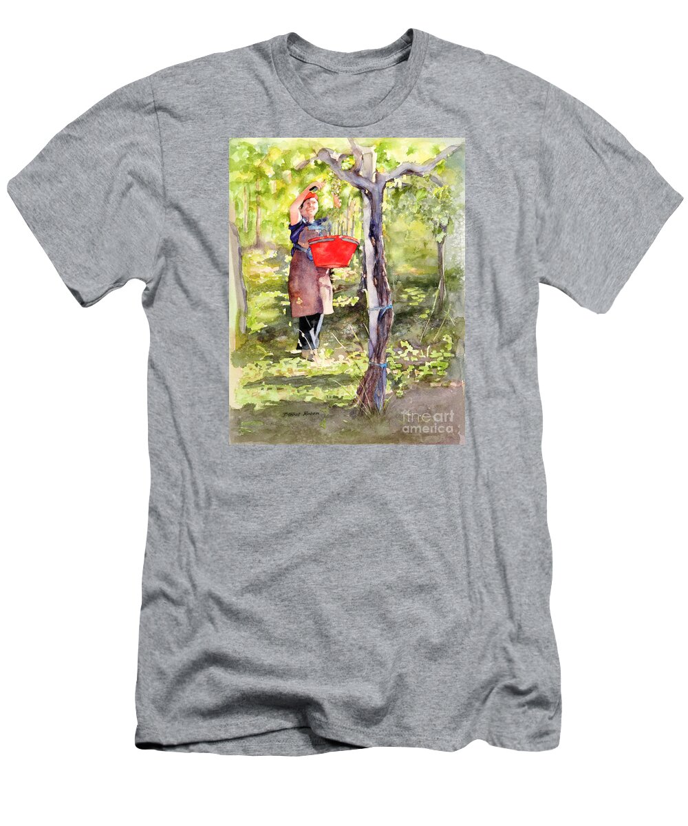 Harvest T-Shirt featuring the painting Harvesting Anna's Grapes by Bonnie Rinier