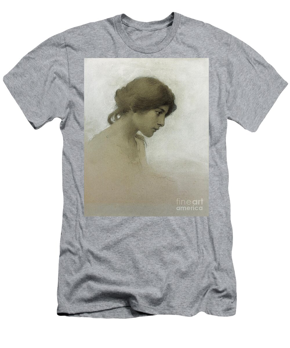 Head Of A Girl T-Shirt featuring the drawing Head of a Girl by Franz Dvorak