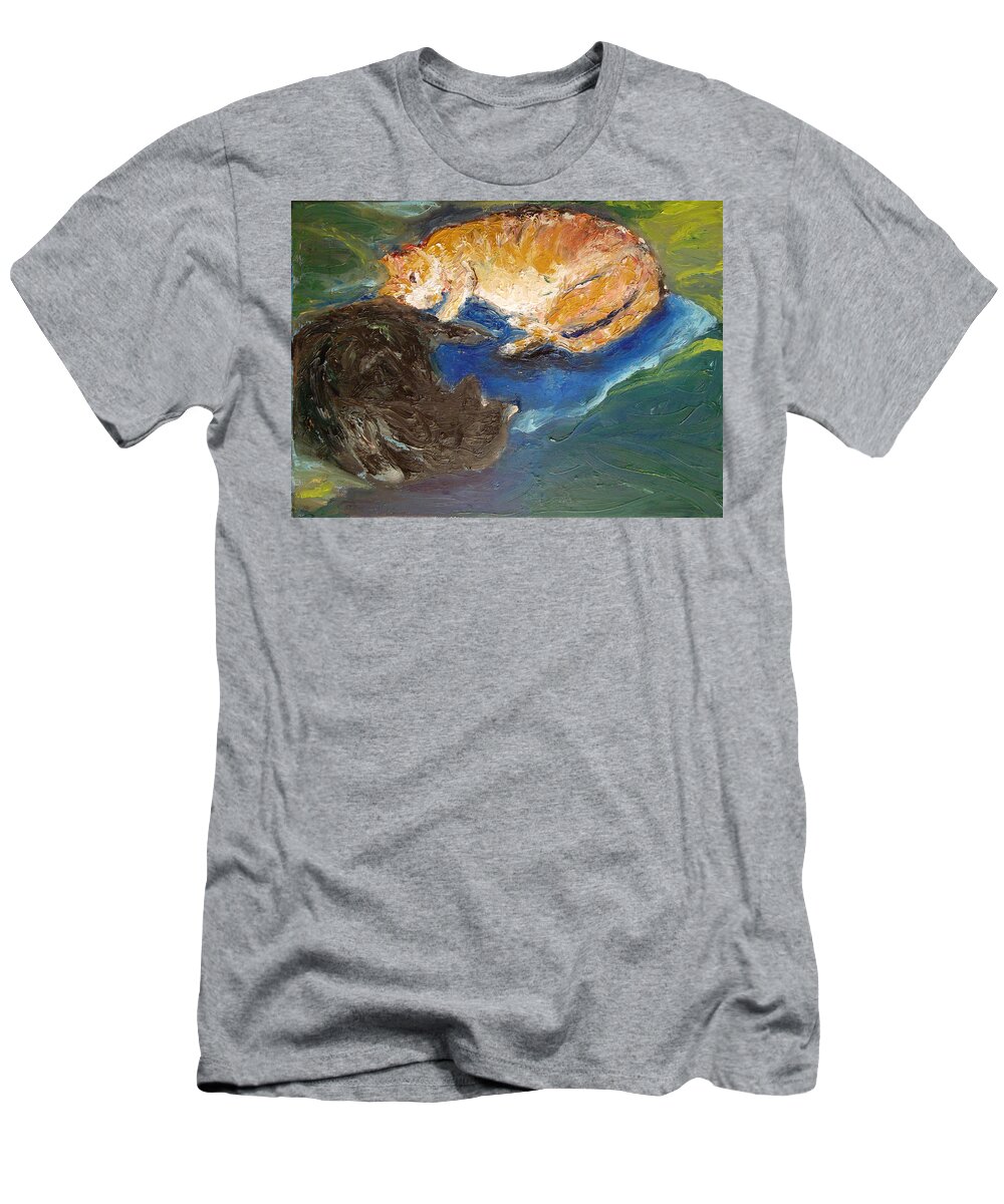Cats T-Shirt featuring the painting Heads or Tails by Susan Esbensen