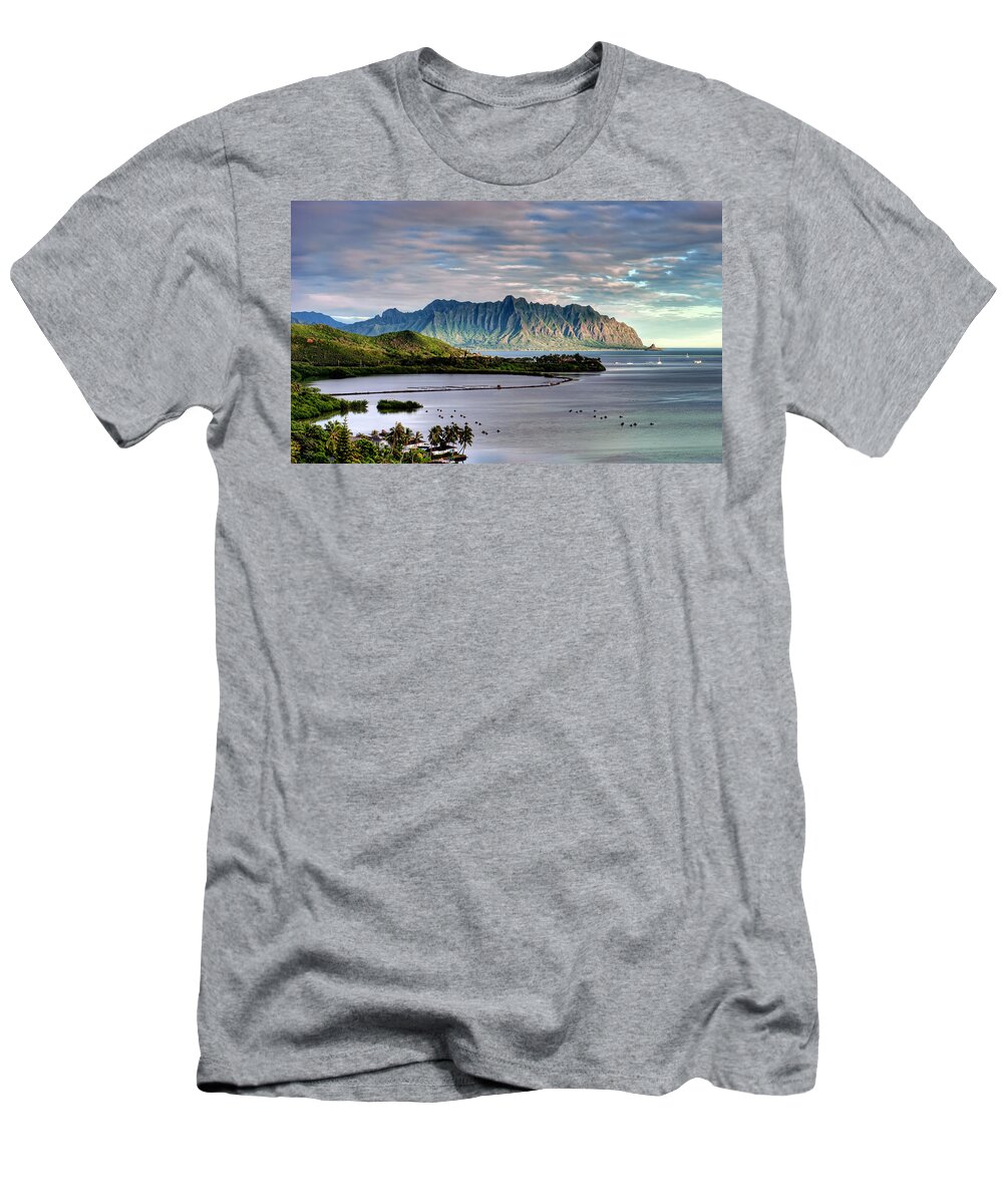 Hawaii T-Shirt featuring the photograph He'eia Fish Pond and Kualoa by Dan McManus