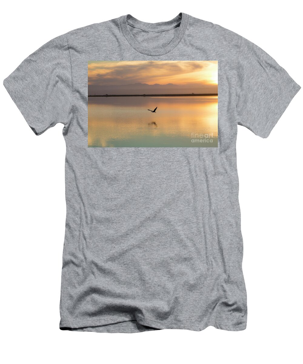 Heron T-Shirt featuring the photograph Heron at sunset by Sheila Smart Fine Art Photography