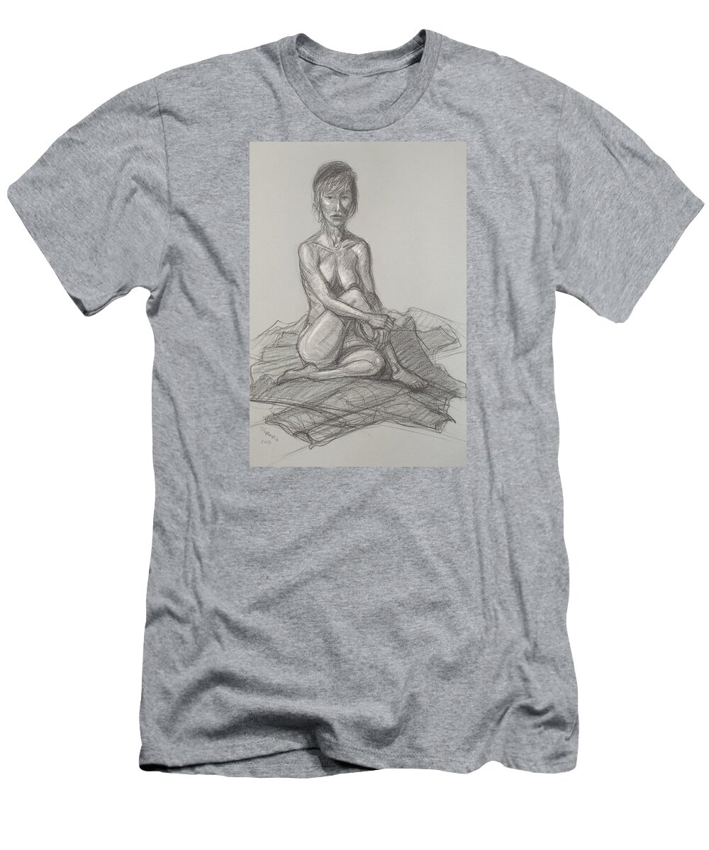 Realism T-Shirt featuring the drawing Hey Yong Seated by Donelli DiMaria