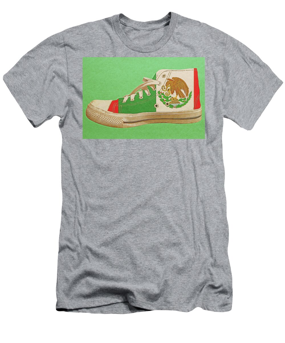 Shoe T-Shirt featuring the digital art Hi Top with Mexican Flag by Anthony Murphy