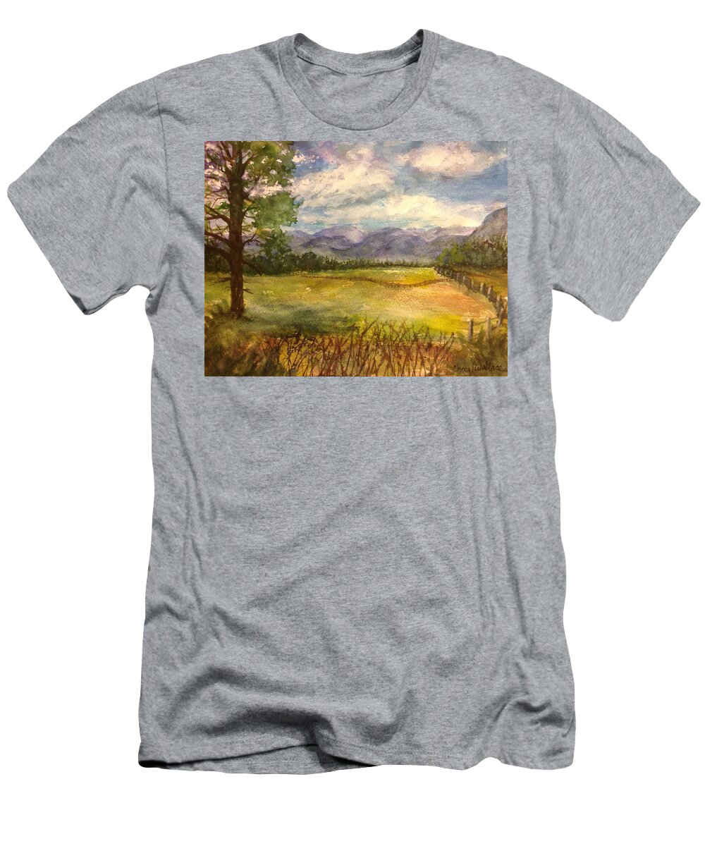 Skies T-Shirt featuring the painting High Country Vistas by Cheryl Wallace