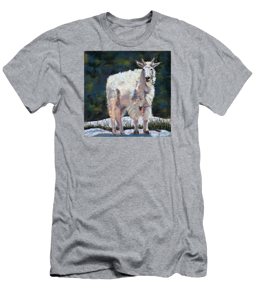 Mountain Goat T-Shirt featuring the painting High Country Friend by Mary Benke