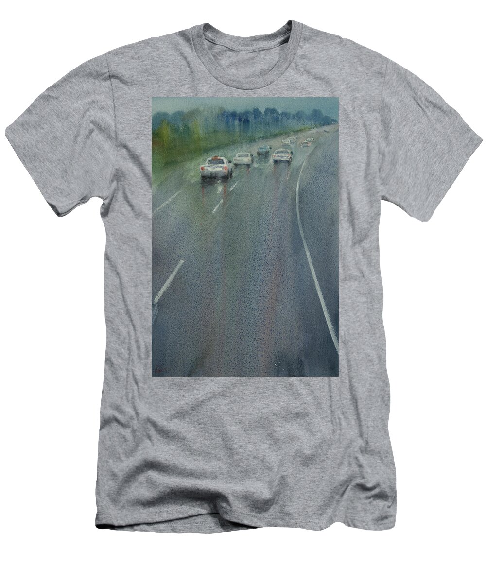 Nature T-Shirt featuring the painting Highway on the rain02 by Helal Uddin