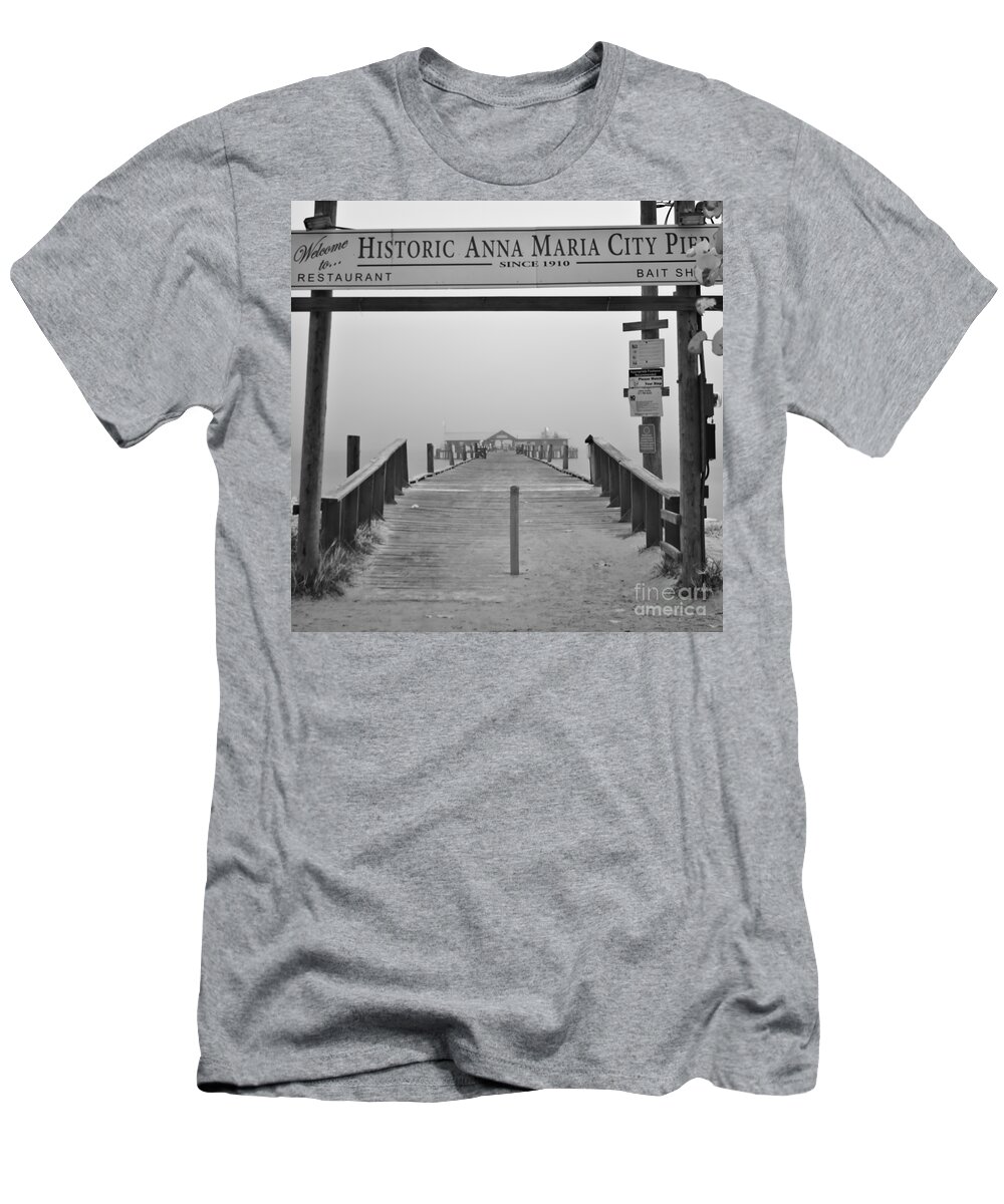 Anna Maria Island T-Shirt featuring the photograph Historic Anna Maria City Pier in Fog Infrared 52 by Rolf Bertram